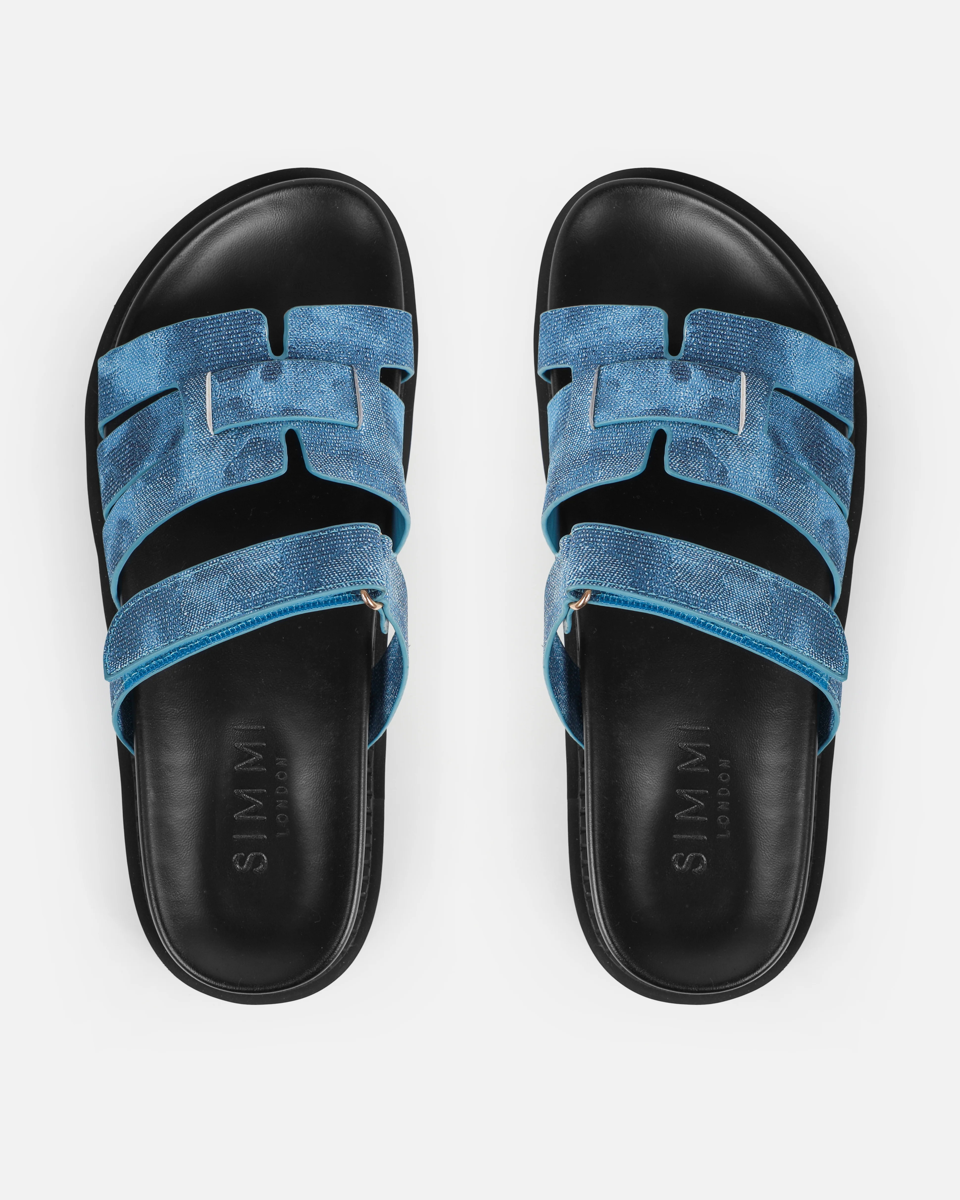 Adelle Denim Chunky Velcro Strap Flat Sandals - Image 3
