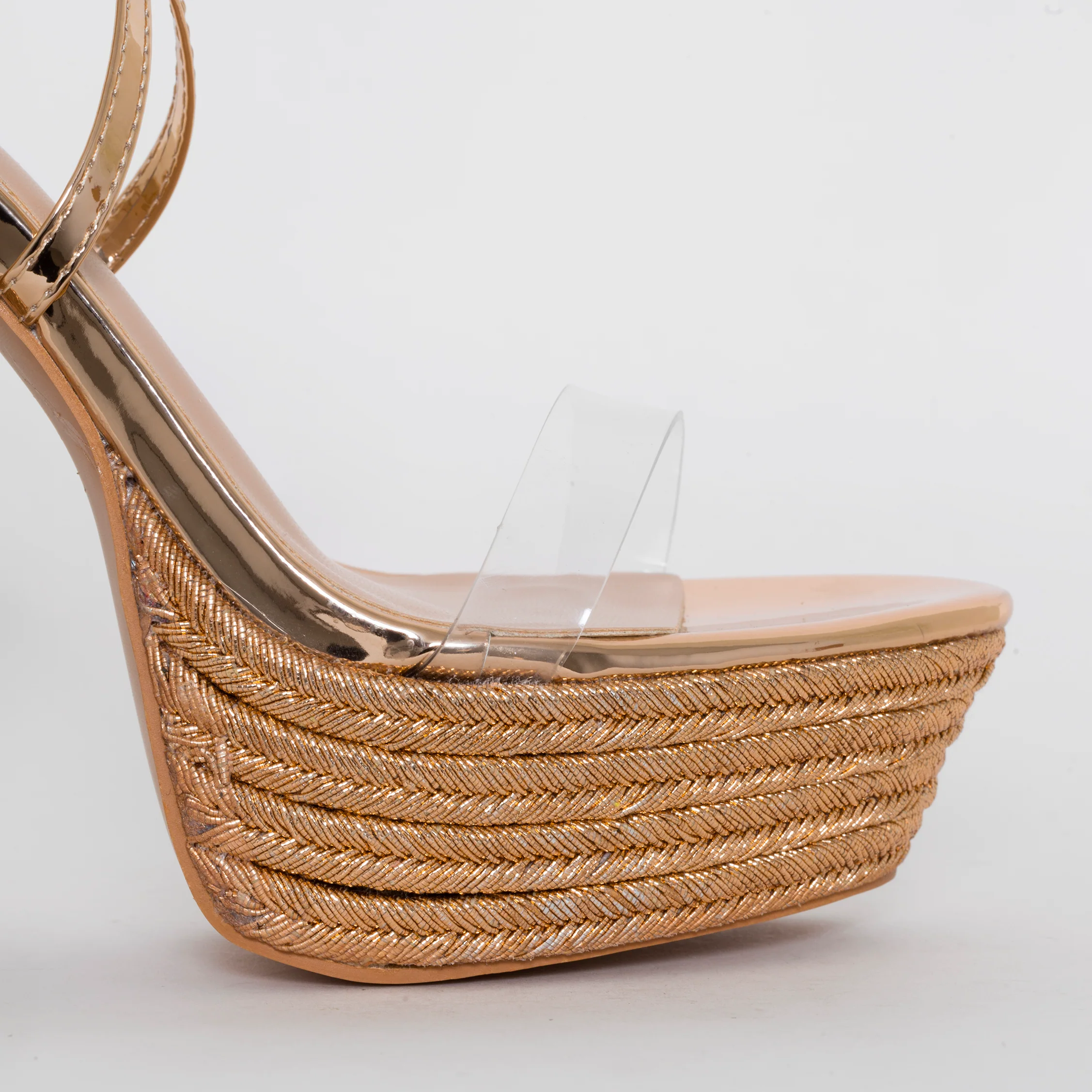 Akira Rose Gold Patent Lace Up Platform Heels - Image 2