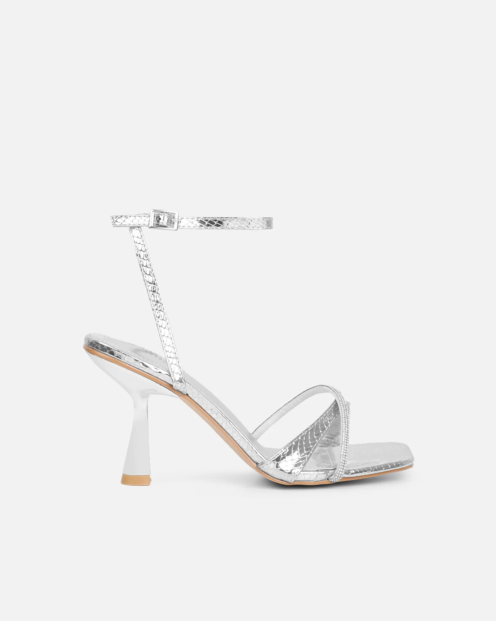 Aliki Silver Snake Diamante Heeled Sandals - Image 2