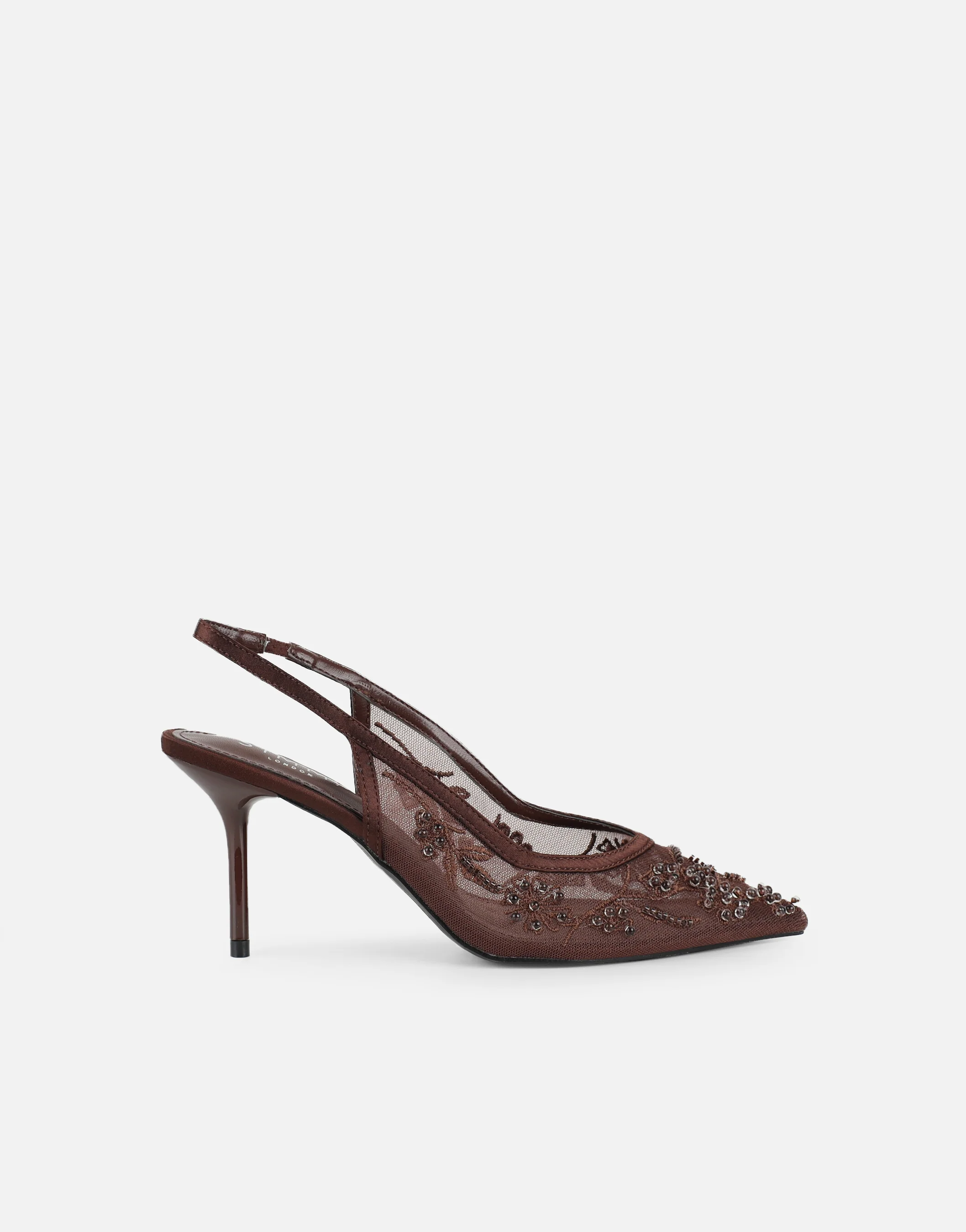 Alizia Brown Mesh Embellished Slingback Courts - Image 2