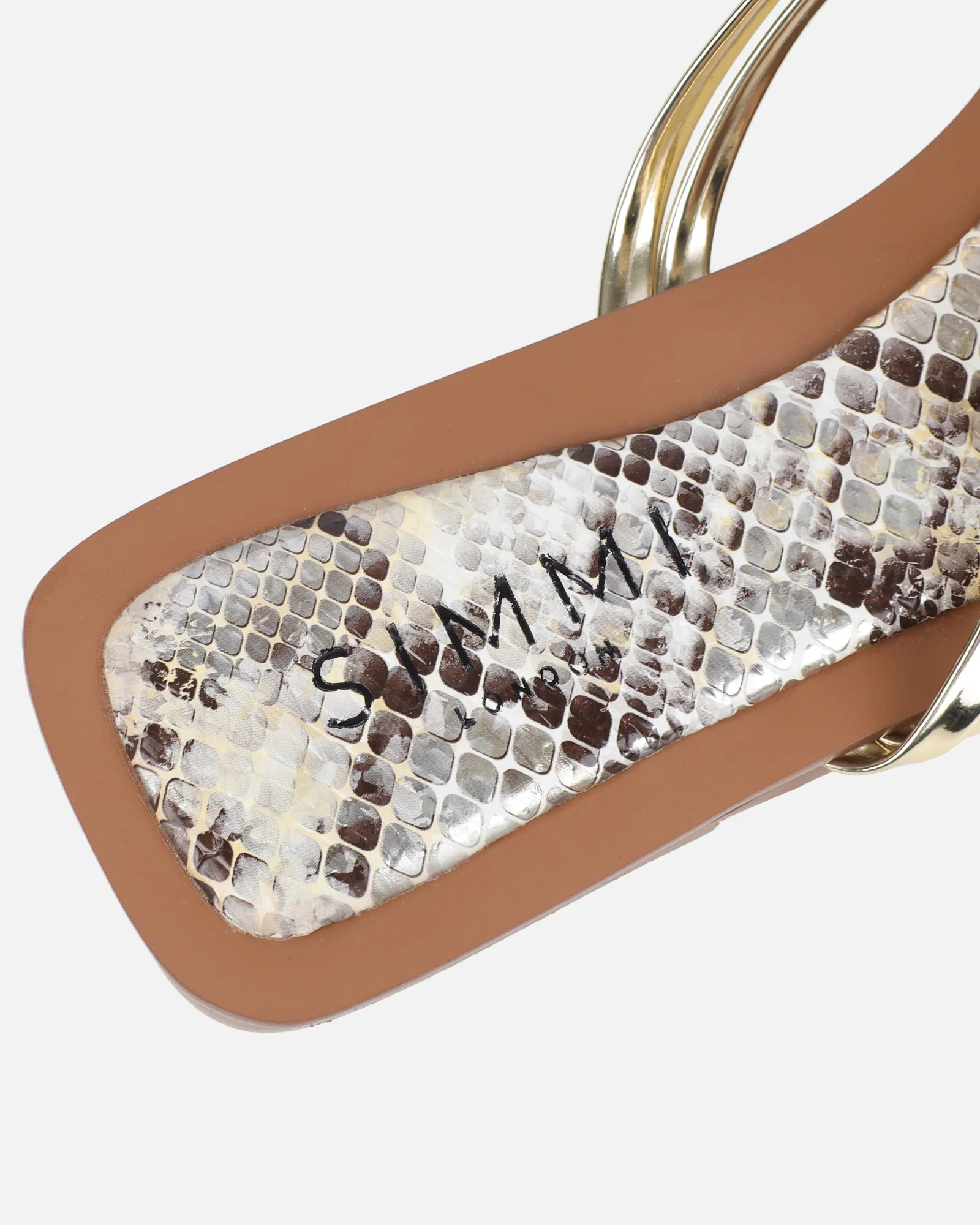 Amethyst Gold Faux Snake Effect Flat Sandals - Image 3