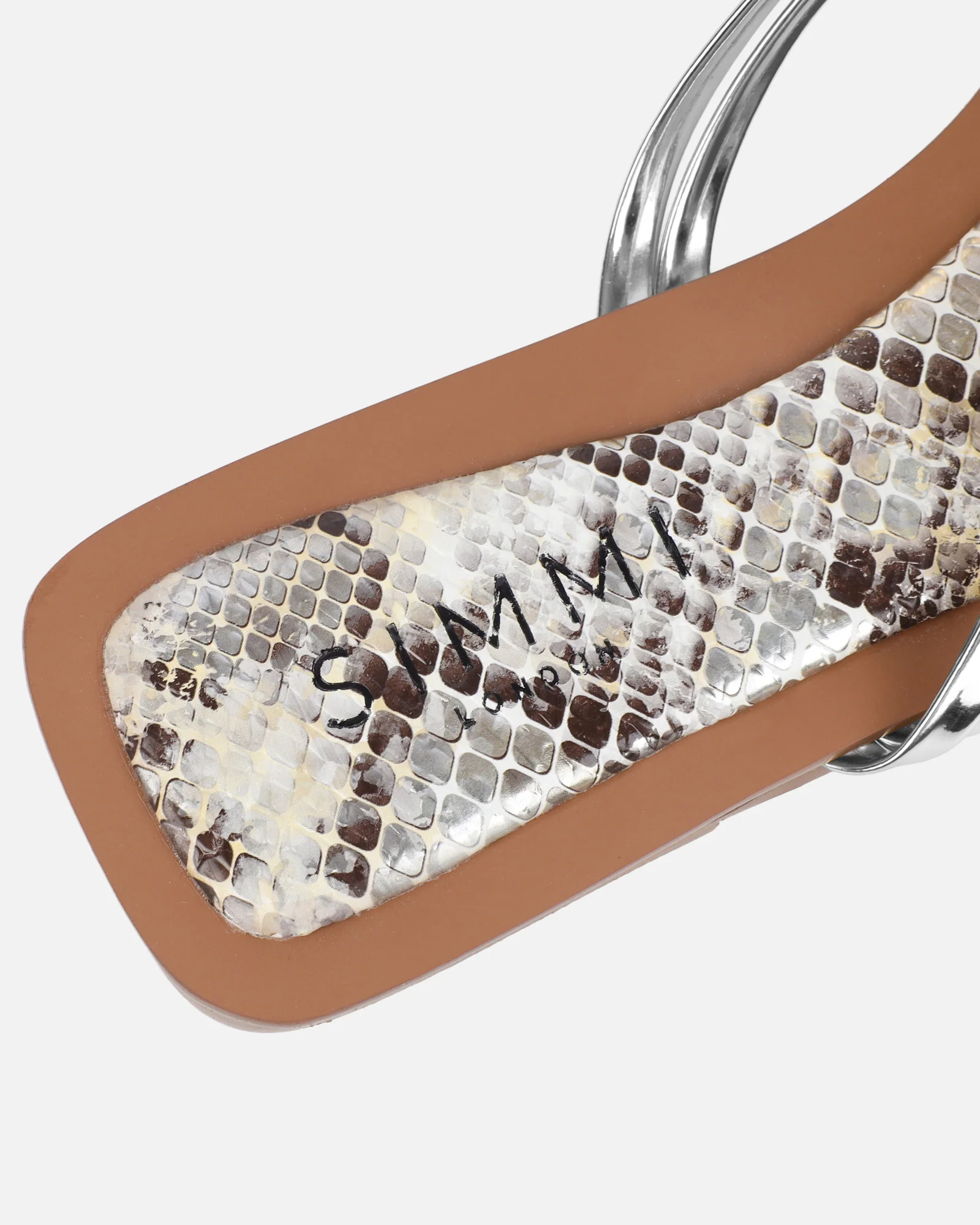 Amethyst Silver Faux Snake Effect Flat Sandals - Image 3