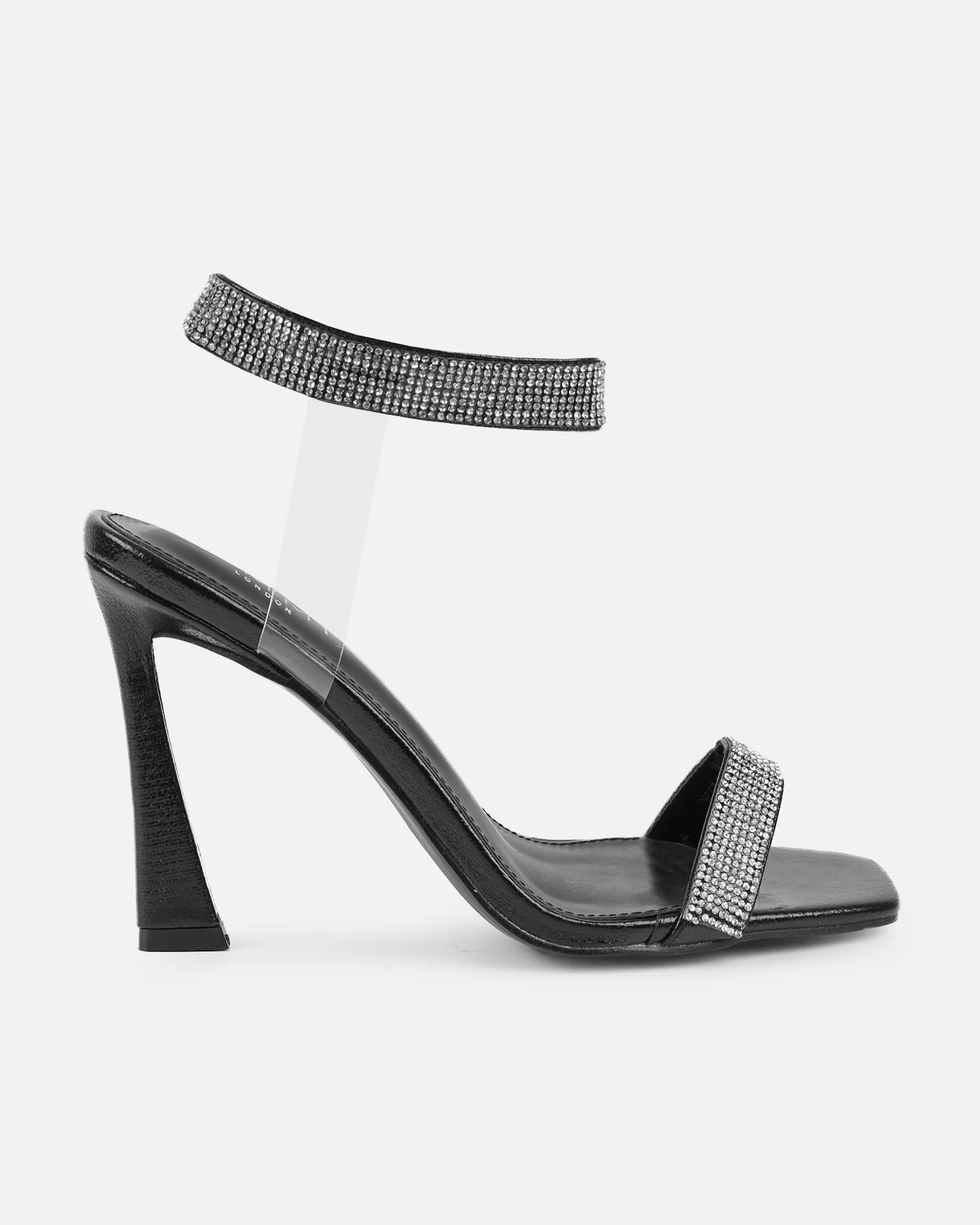 Angela Black Diamante Anklet Heeled Sandals - Image 2