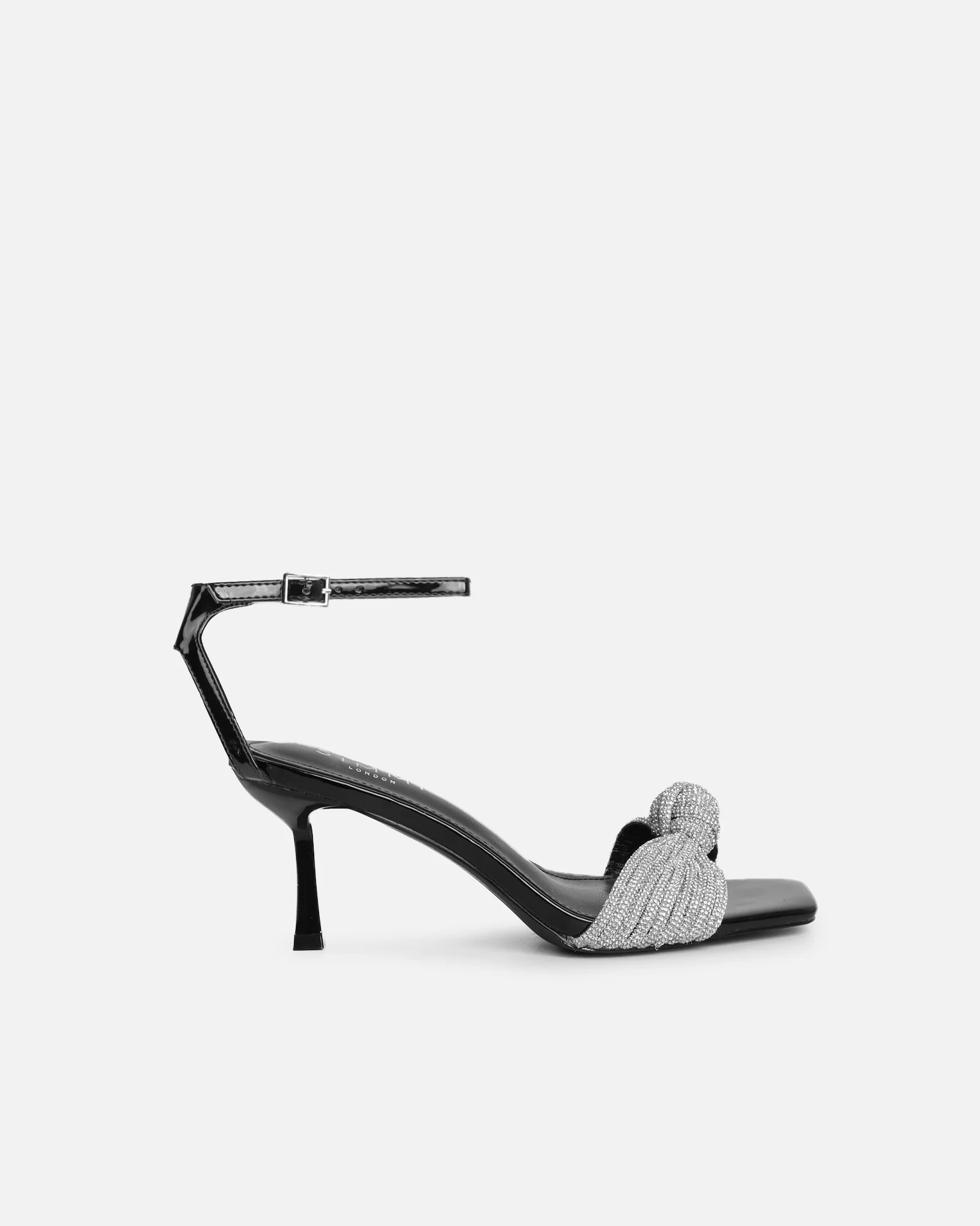 Anha Black Patent Diamante Knot Heeled Sandals - Image 2
