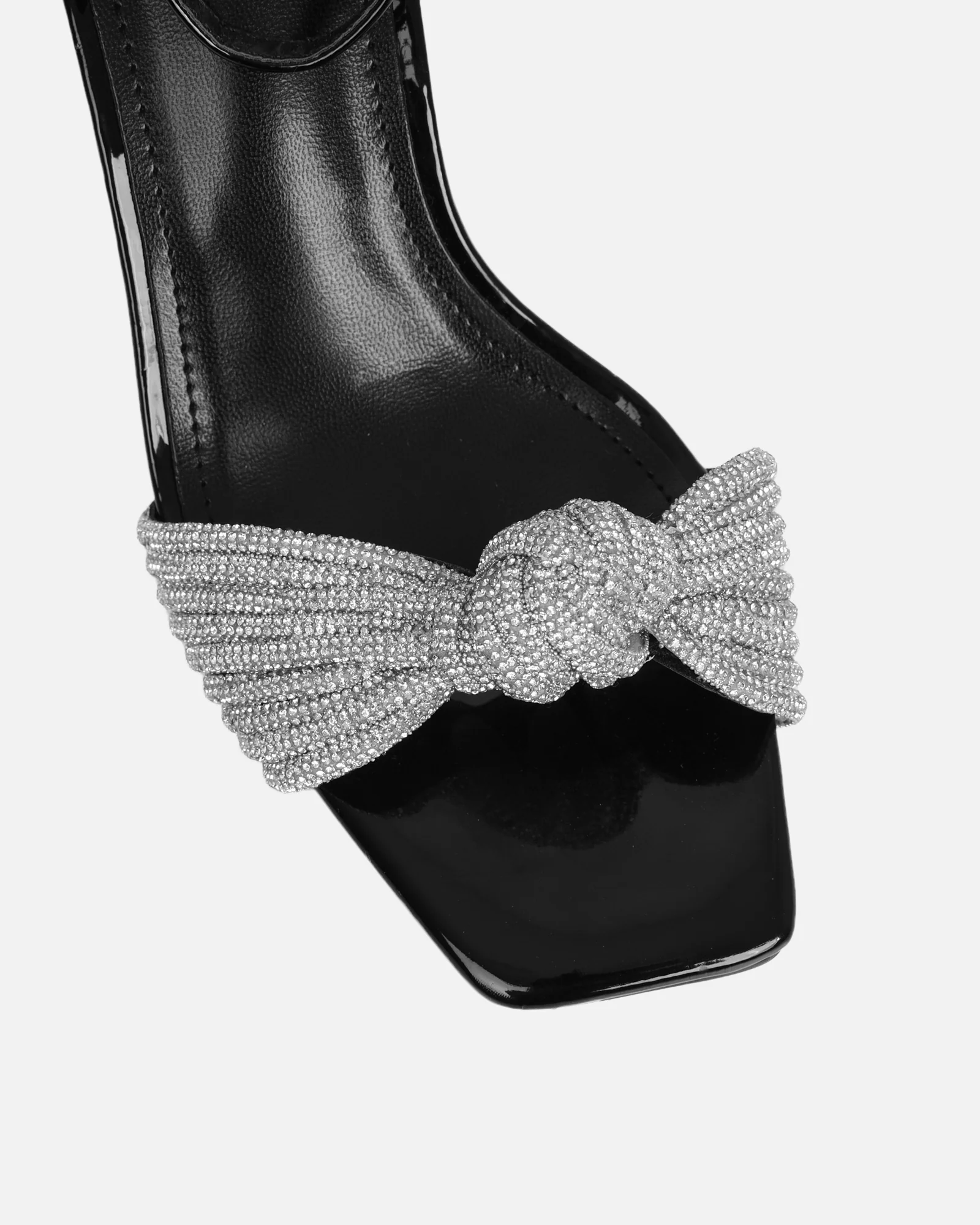 Anha Black Patent Diamante Knot Heeled Sandals - Image 4
