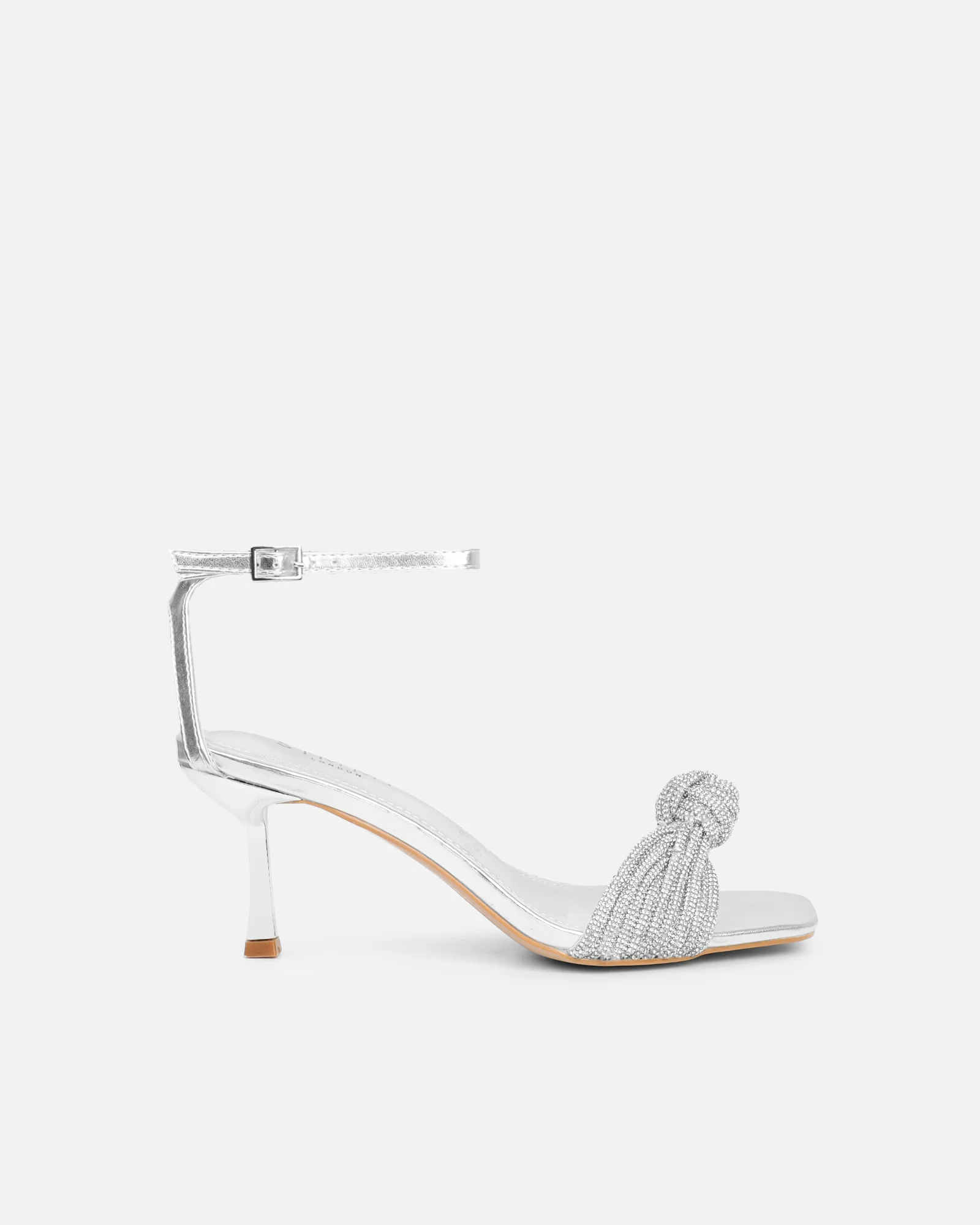 Anha Silver Metallic Diamante Knot Heeled Sandals - Image 2