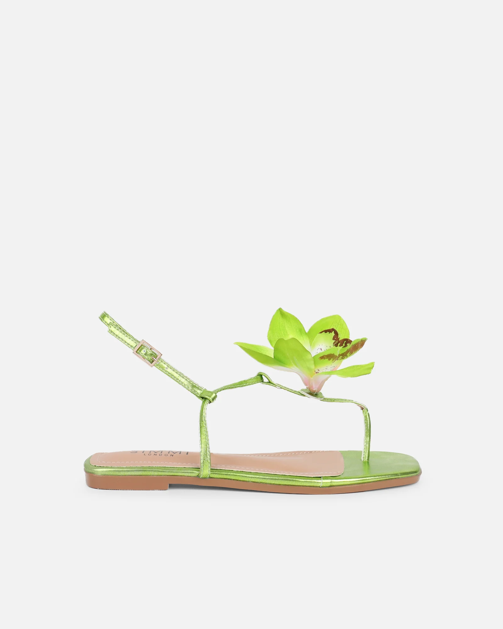 Aoife Green Metallic Flower Detail Sandals - Image 2