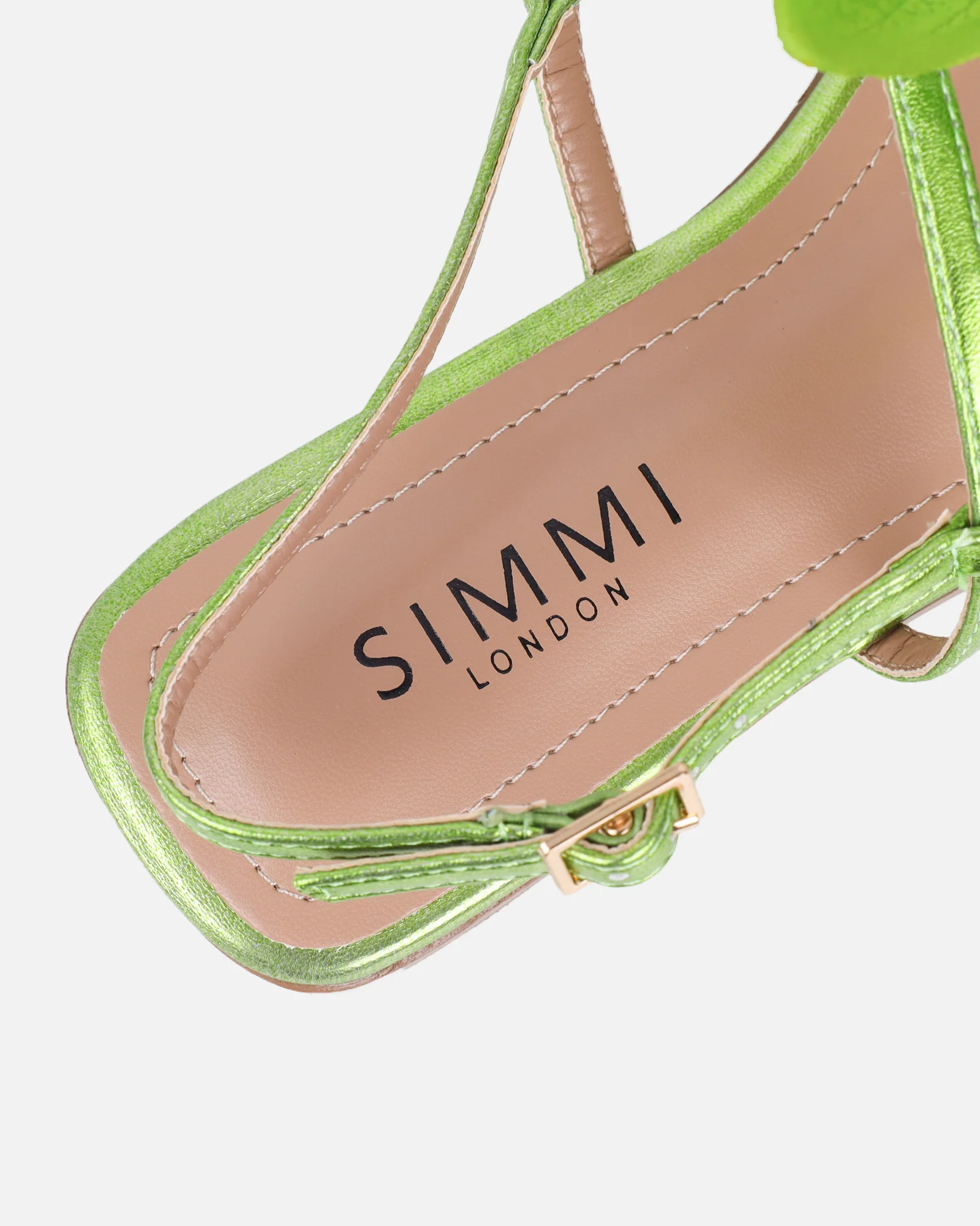 Aoife Green Metallic Flower Detail Sandals - Image 3