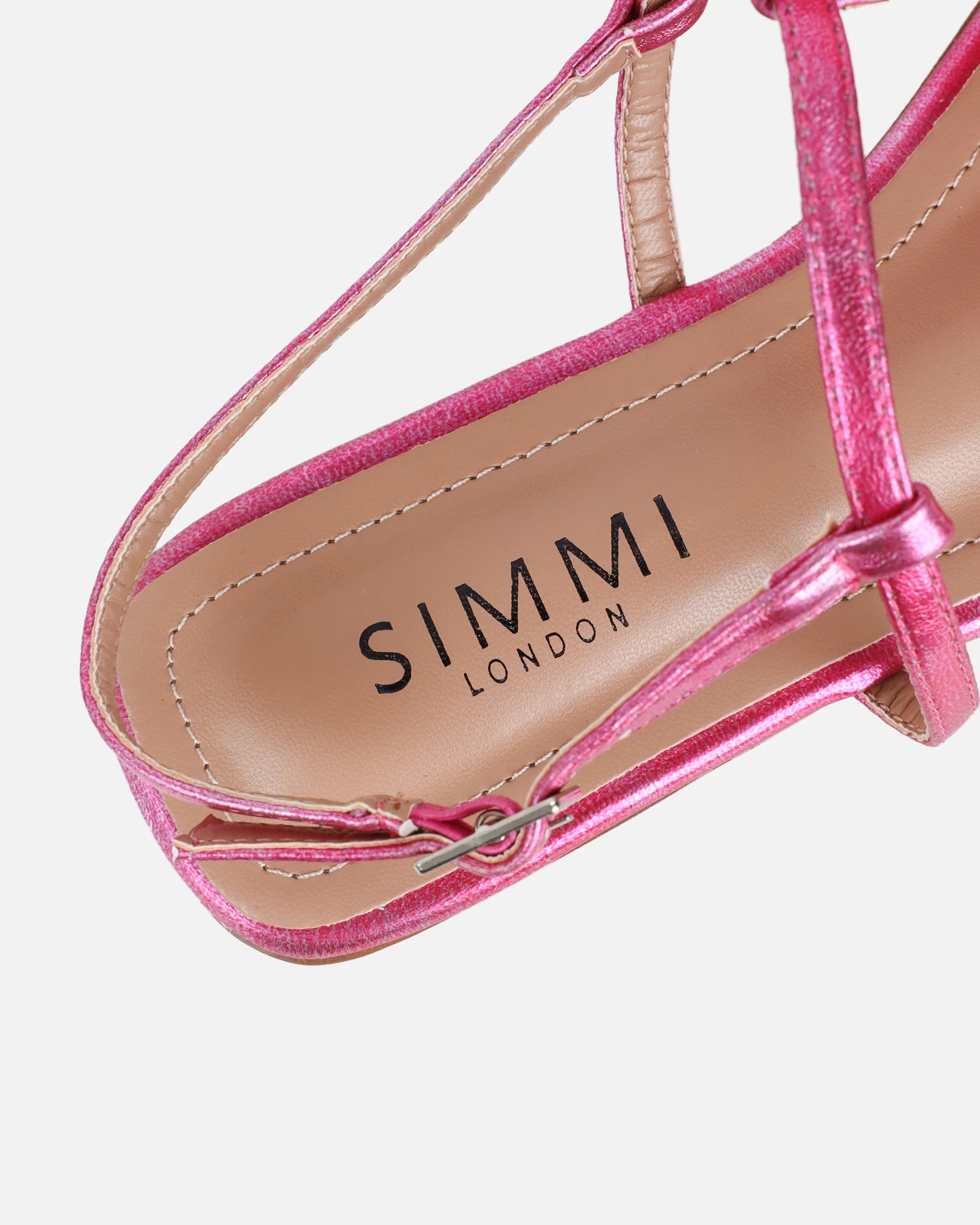 Aoife Pink Metallic Flower Detail Flat Sandals - Image 3
