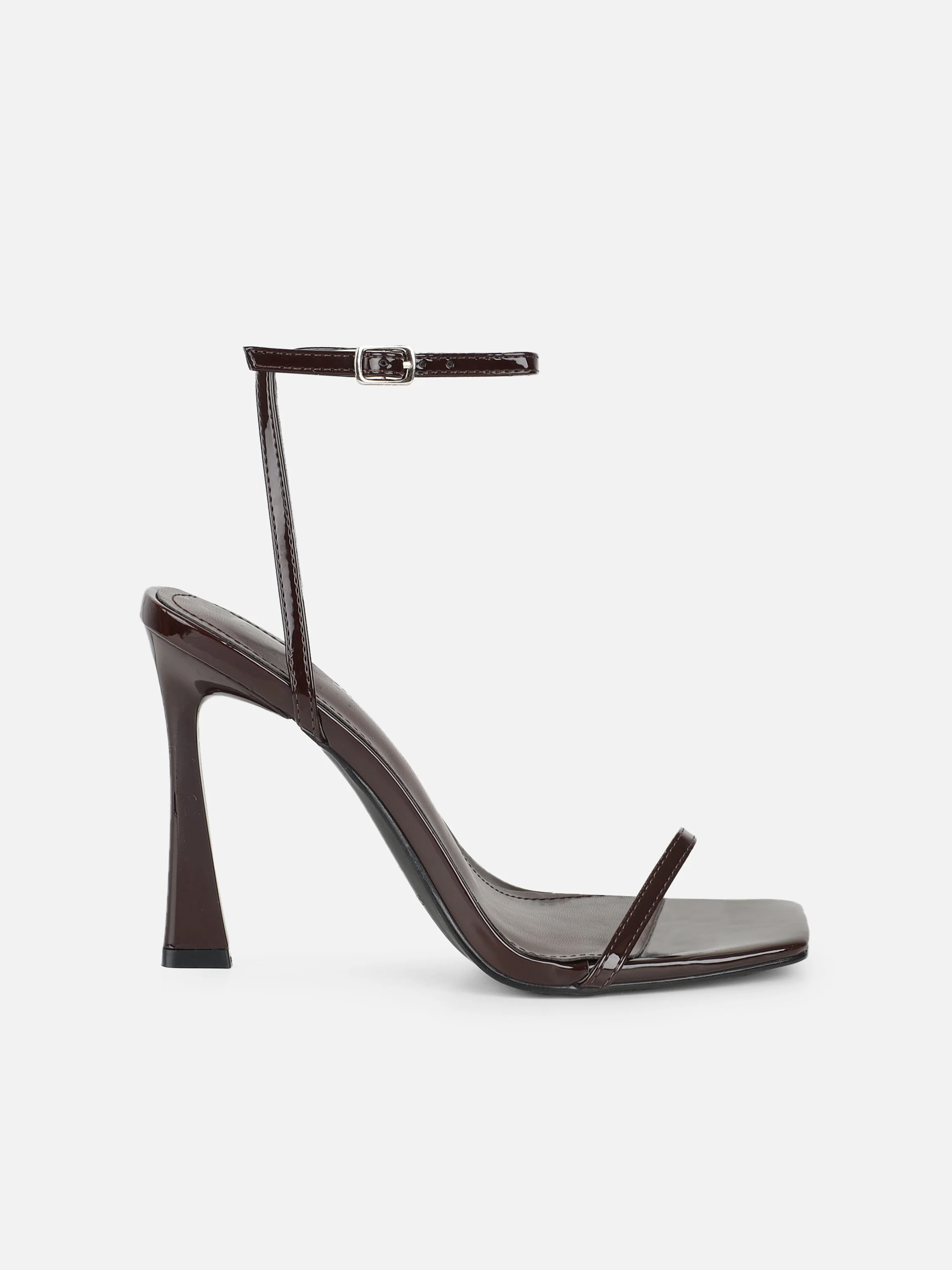 Apple Brown Patent Flared Heeled Sandals - Image 2