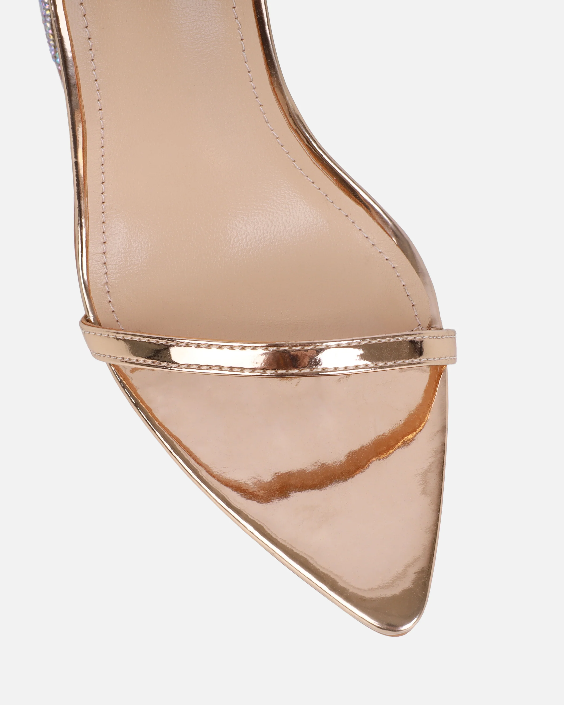Arii Rose Gold Mirror Diamante Block Heels - Image 4