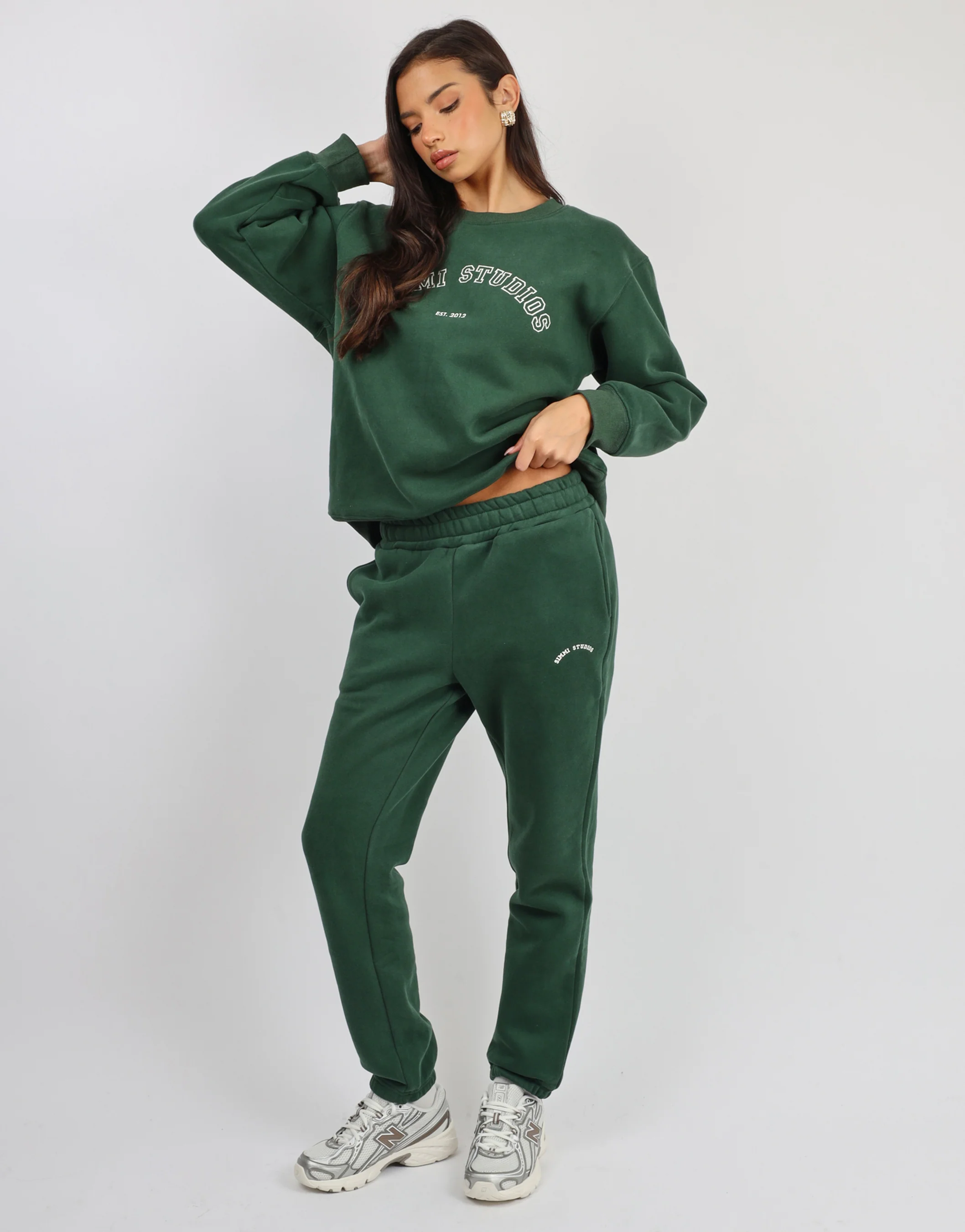 Ashby Simmi Studios Varsity Slogan Sweatshirt in Pine Green - Image 3