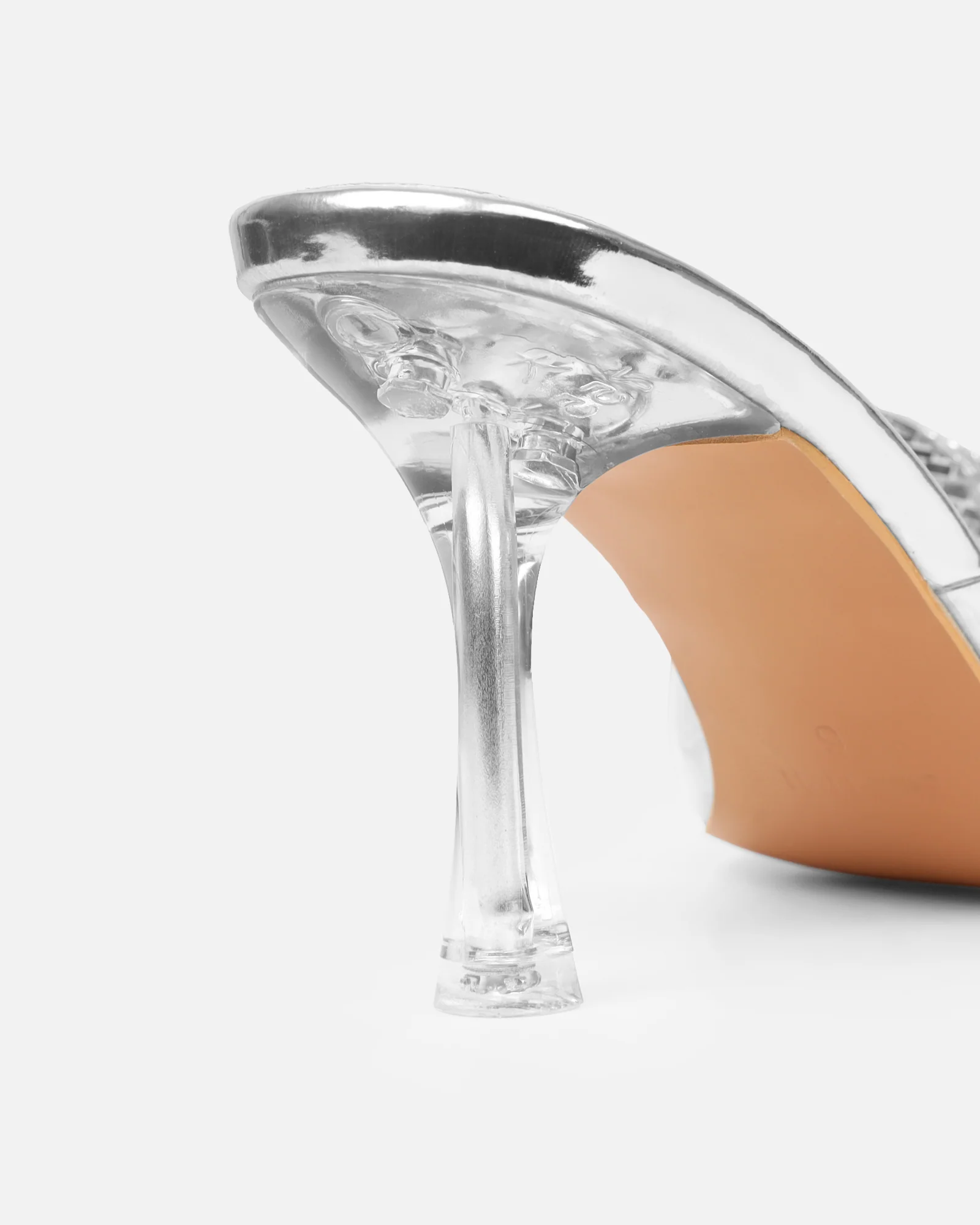 Ashleigh Clear Silver Mirror Diamante Bow Mid Heeled Sandals - Image 3