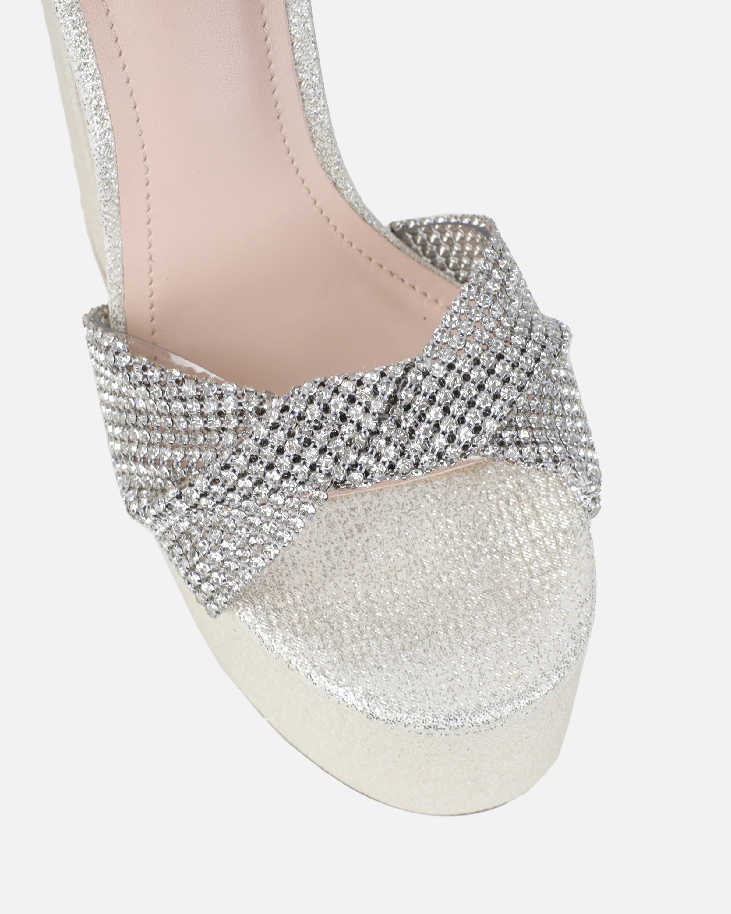 Avery Silver Shimmer Diamante Platform Heeled Sandals - Image 4