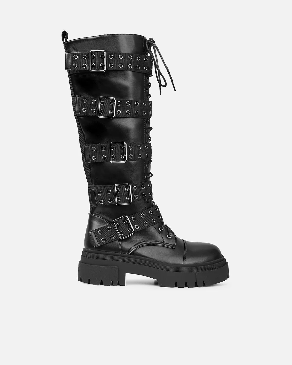 Benedict Black Multi Buckle Chunky Knee Boots - Image 2