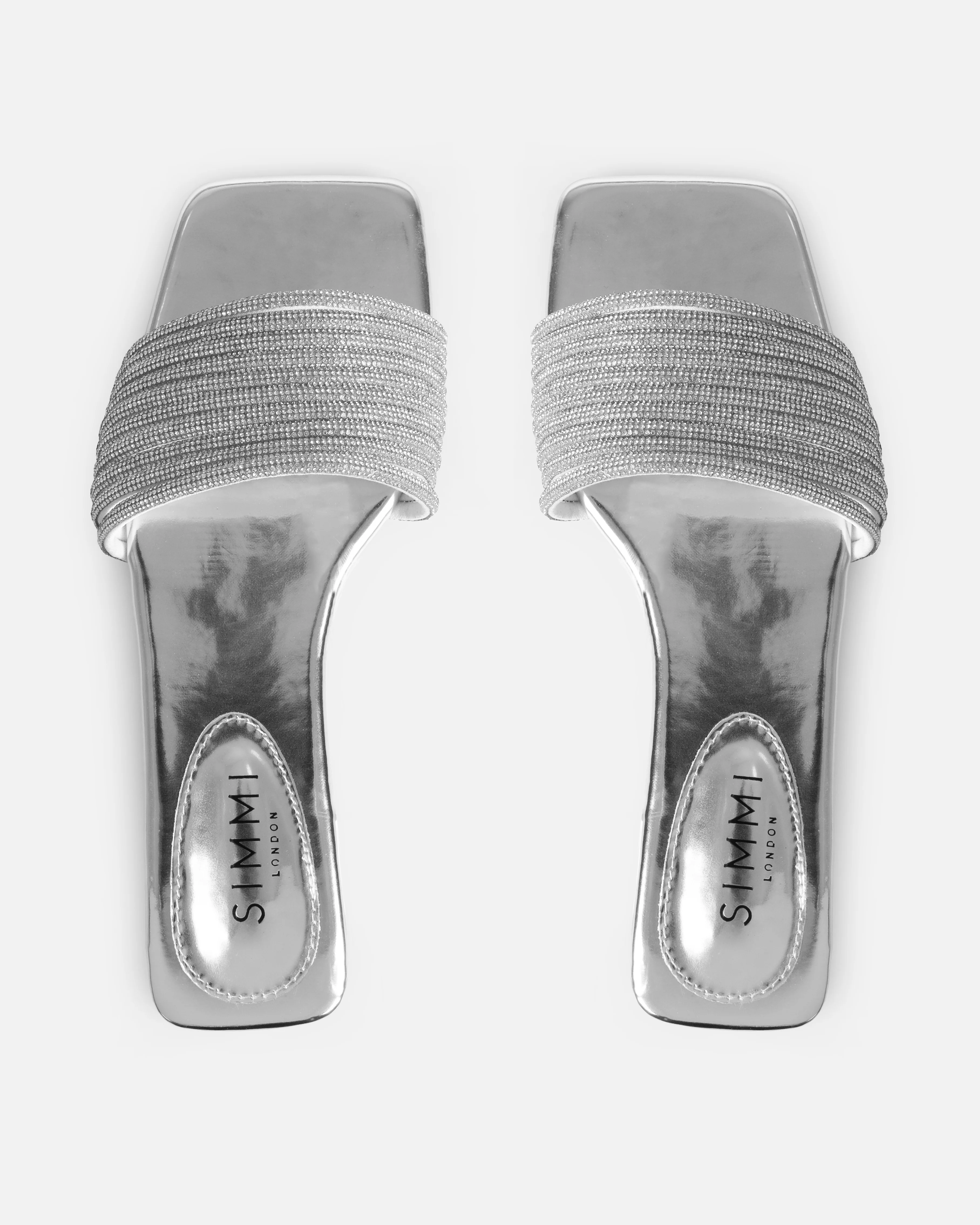 Bethan Silver Metallic Diamante Flat Sandals - Image 3
