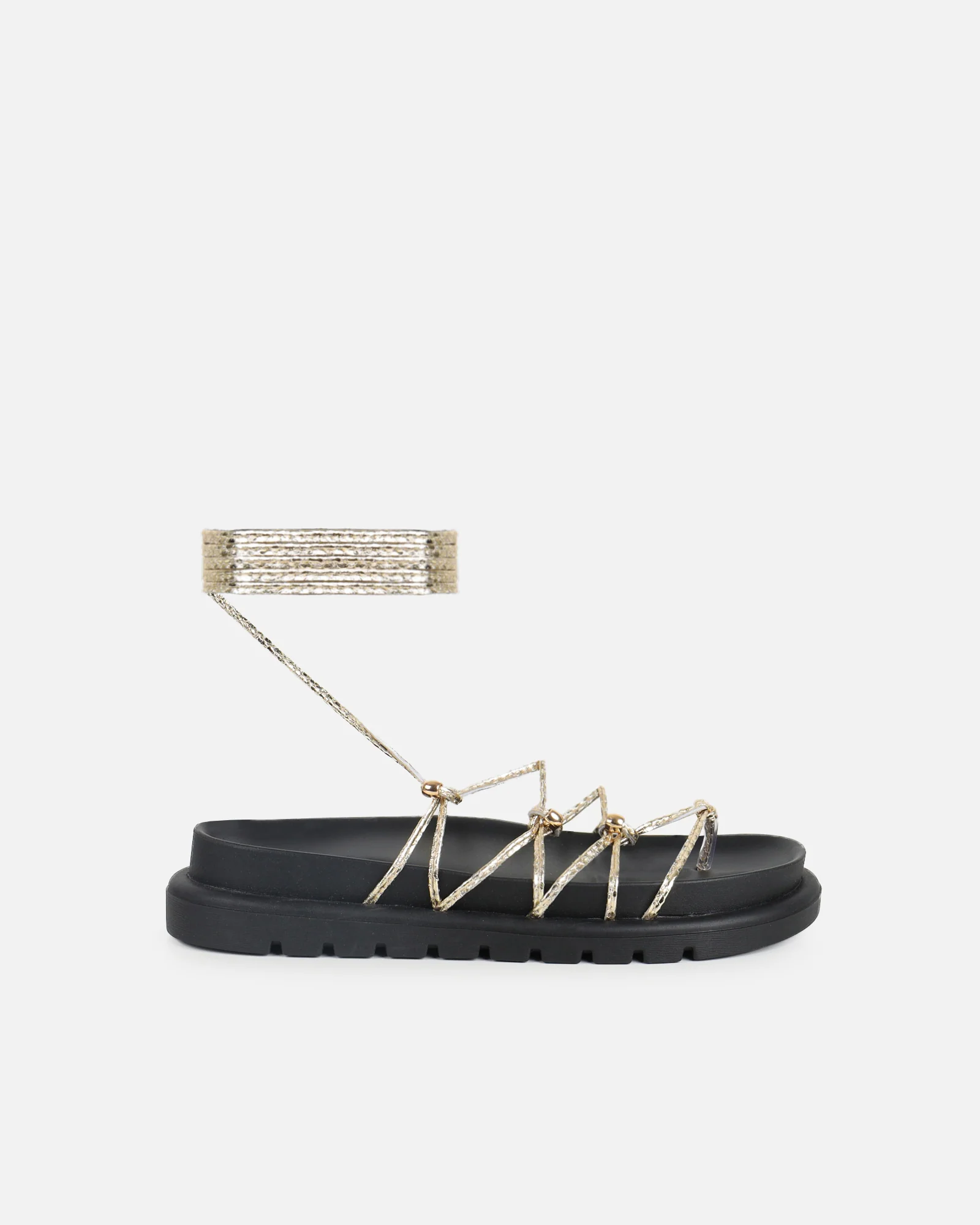 Billie Gold Rope Tie Up Sandals - Image 2