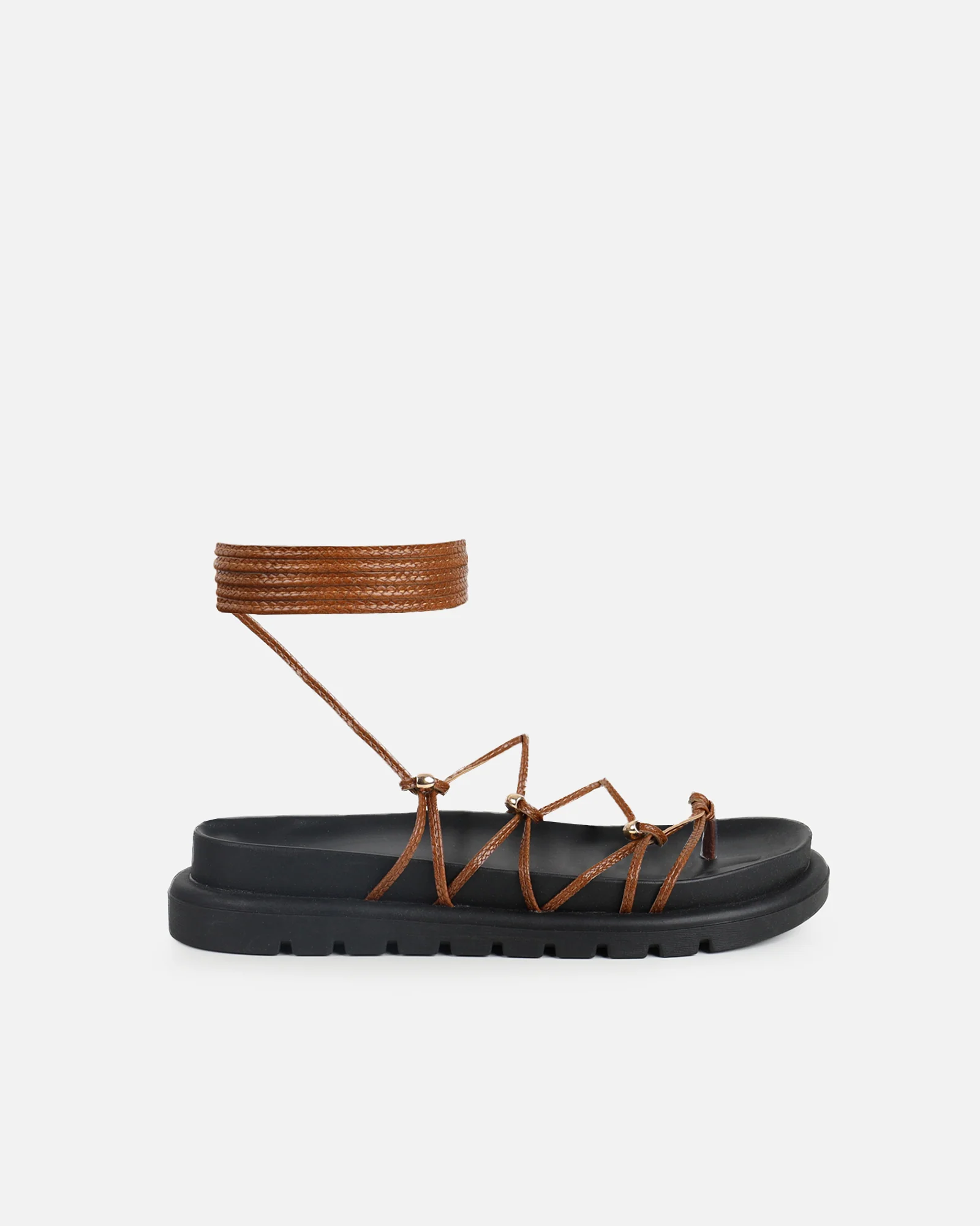 Billie Tan Rope Tie Up Sandals - Image 2