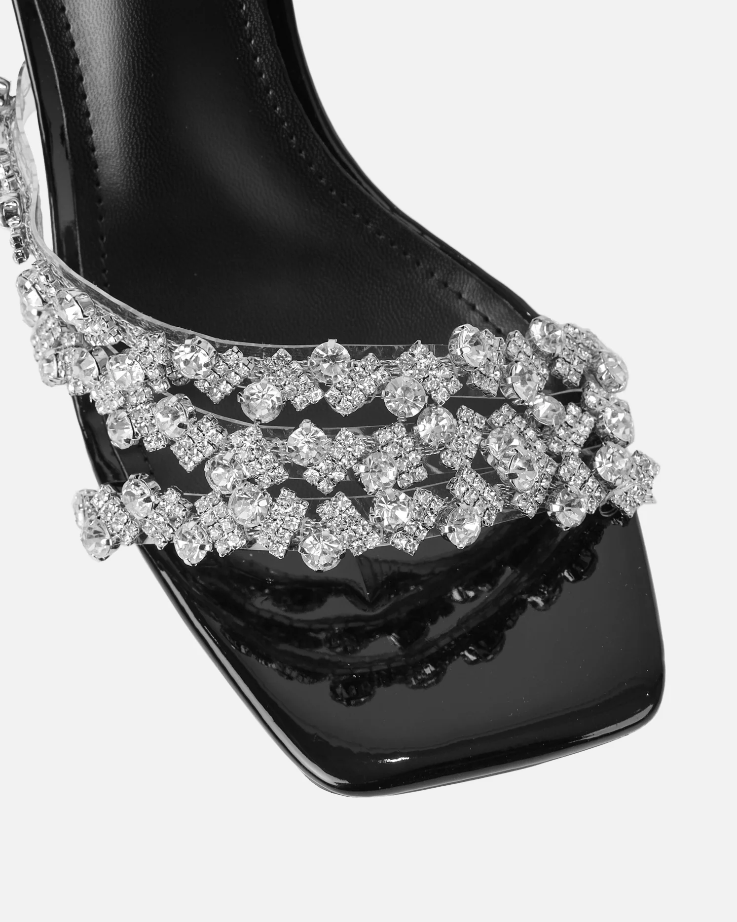 Blushing Black Diamante Mid Heel Mules - Image 4