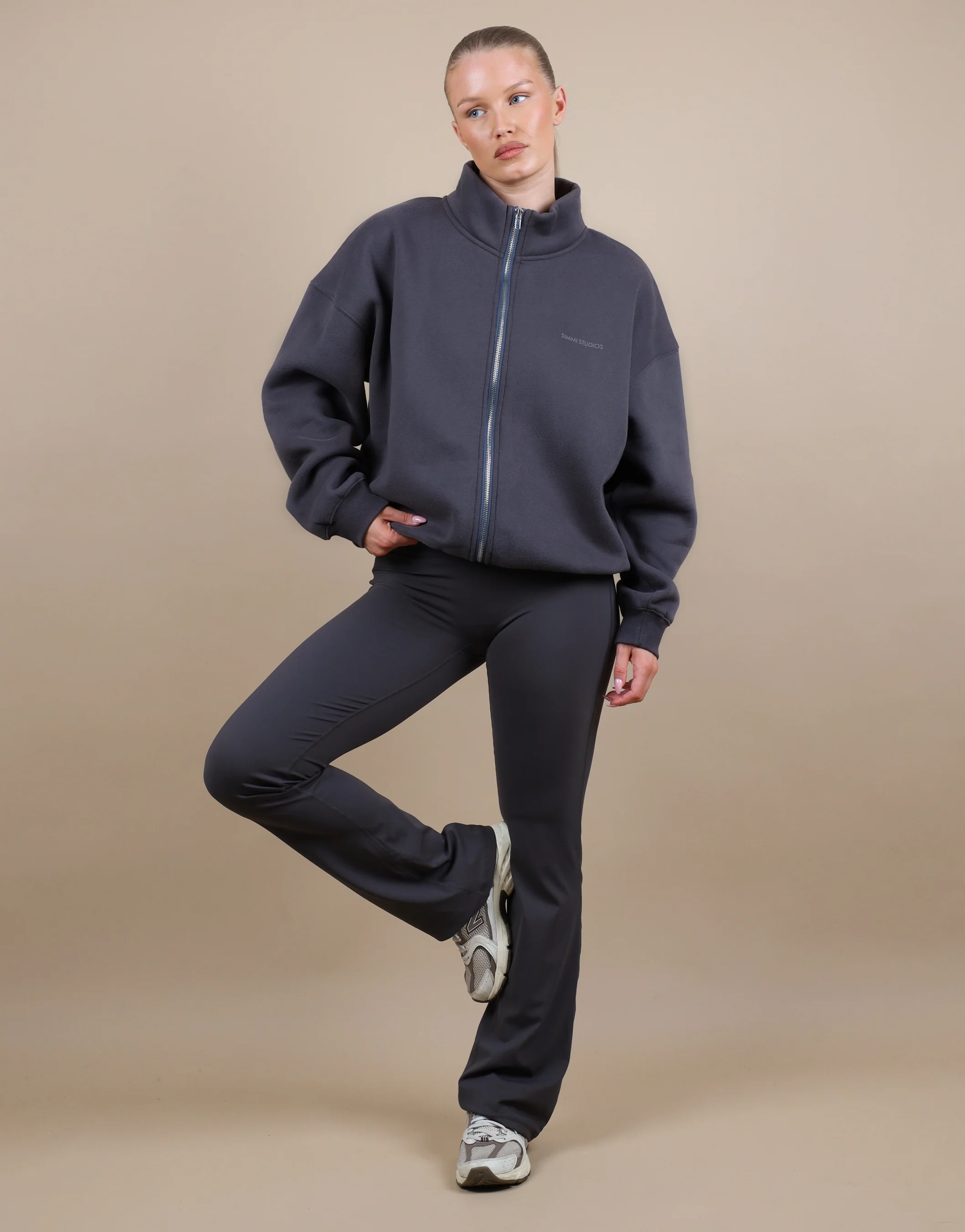 Bronte Simmi Studios Zip Through Funnel Neck Sweatshirt In Slate - Image 2