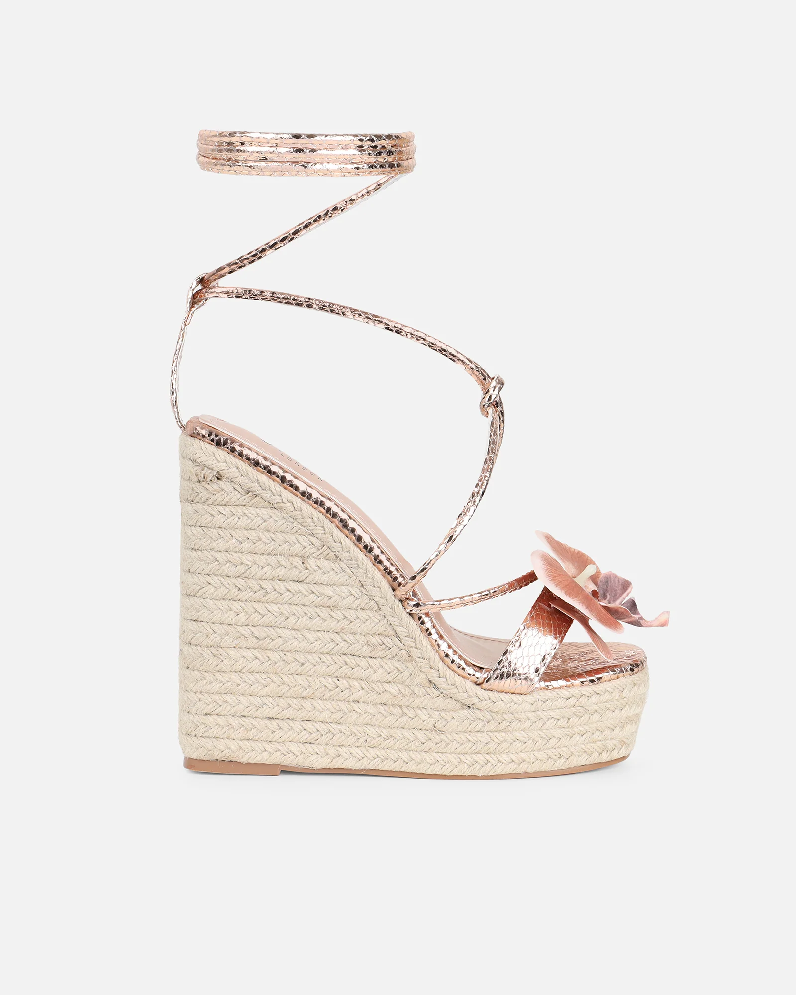 Cancun Rose Gold Orchid Flower Detail Wedge Heels - Image 2