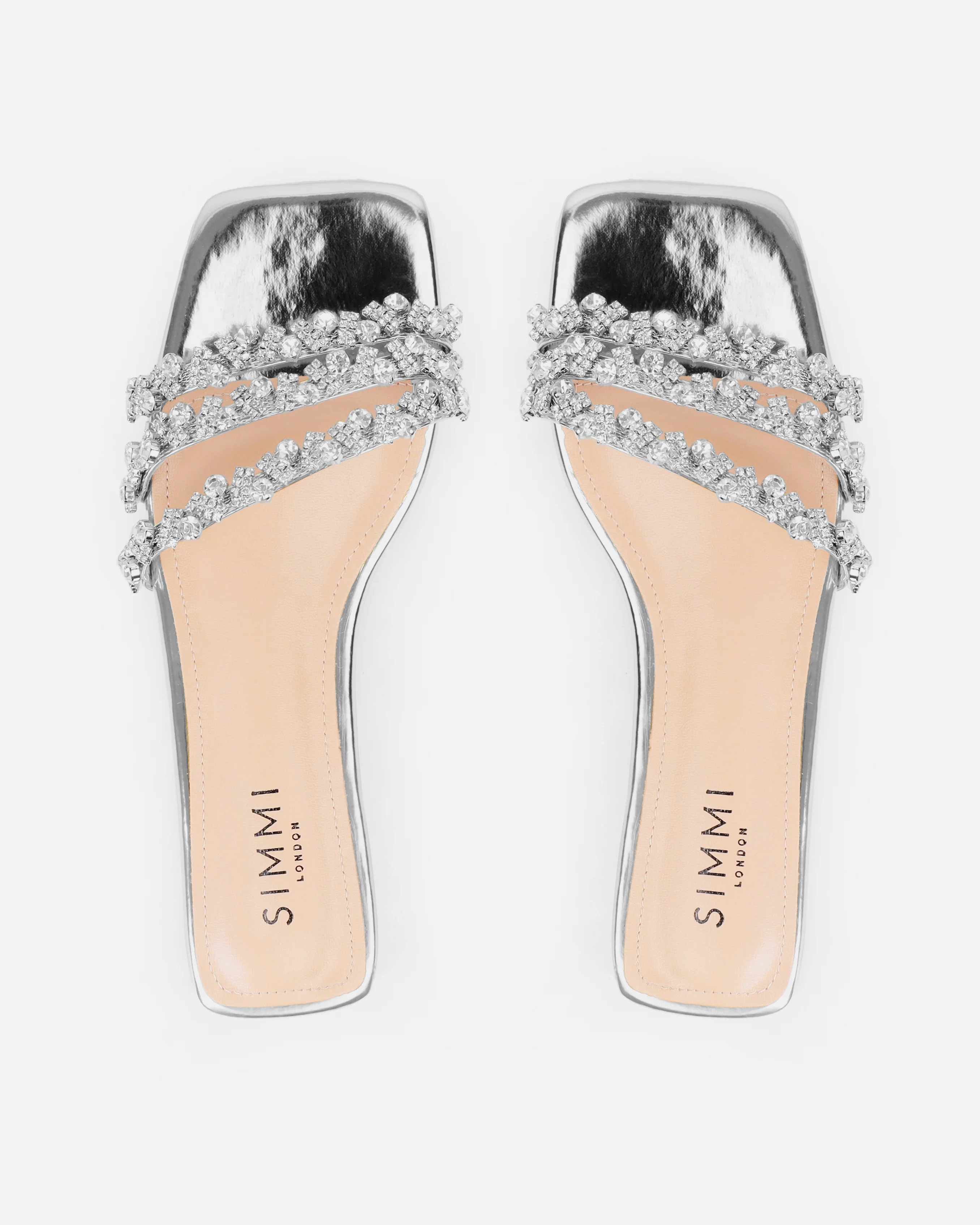 Capri Wide Fit Silver Mirror Diamante Flat Sandals - Image 3