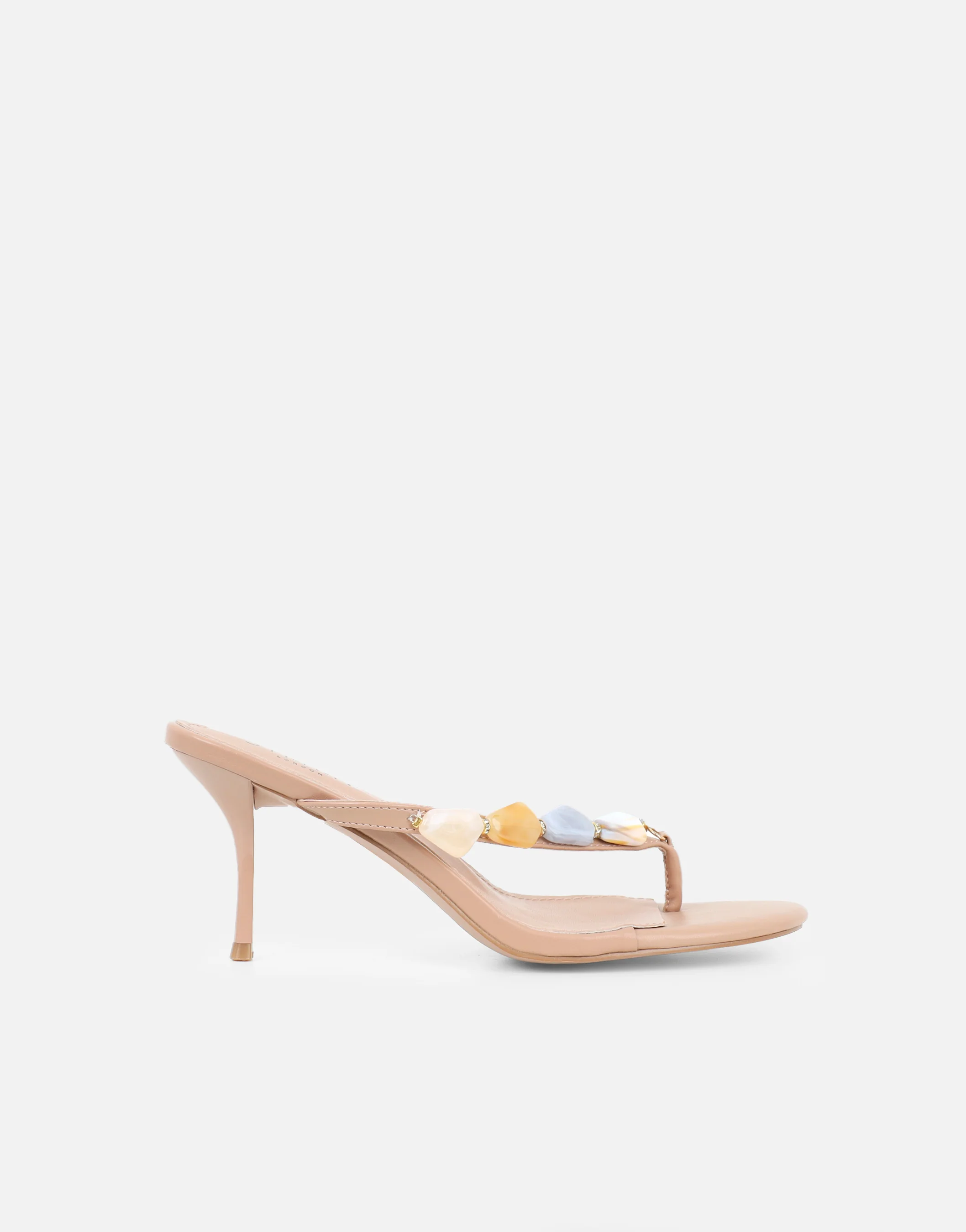 Carla Beige Embellished Toe Post Mules - Image 3
