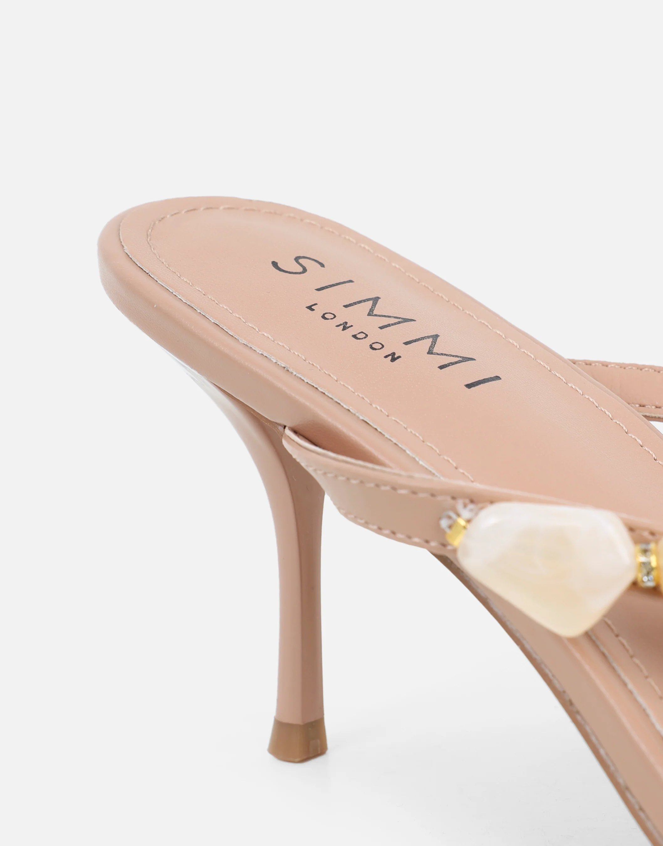 Carla Beige Embellished Toe Post Mules - Image 4