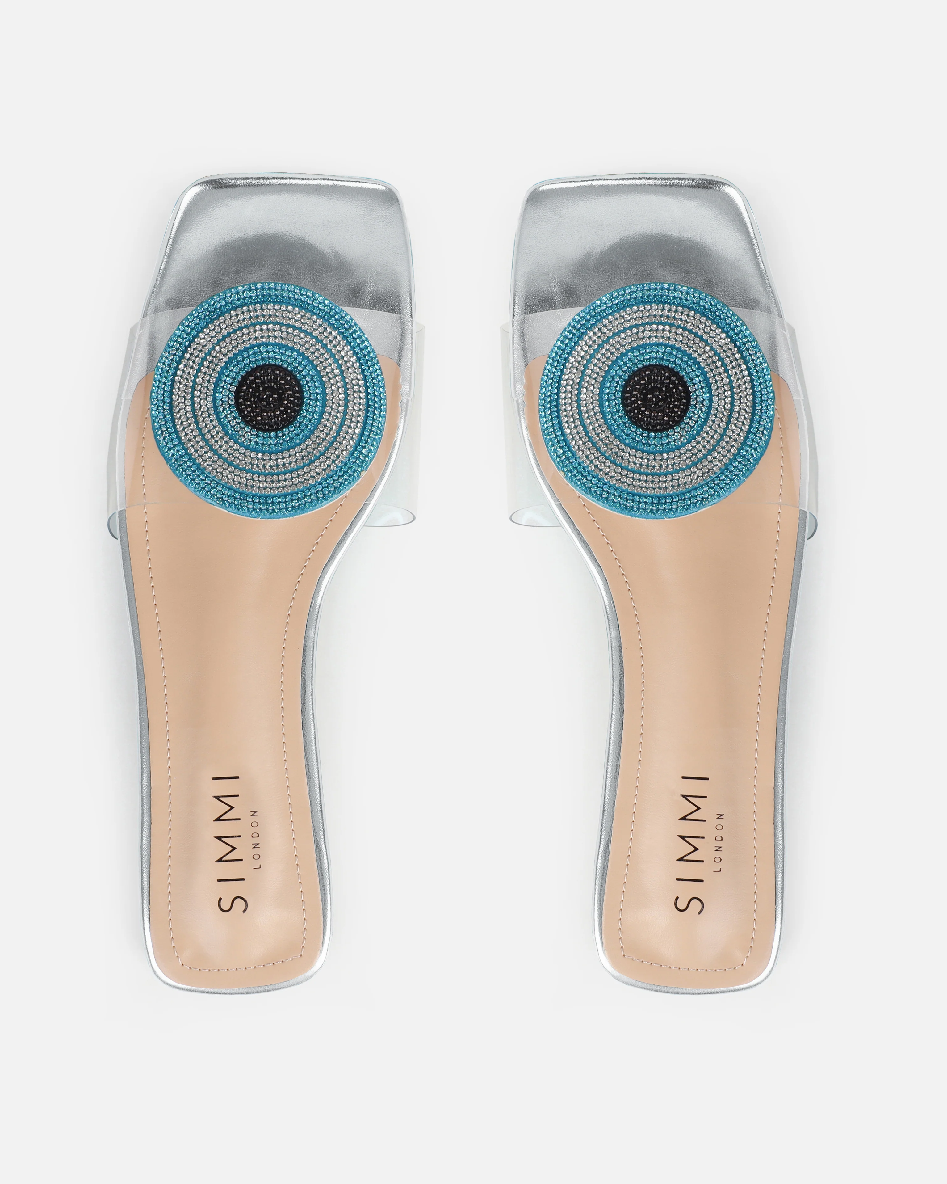 Clem Clear Silver Mirror Evil Eye Flat Sandals - Image 3