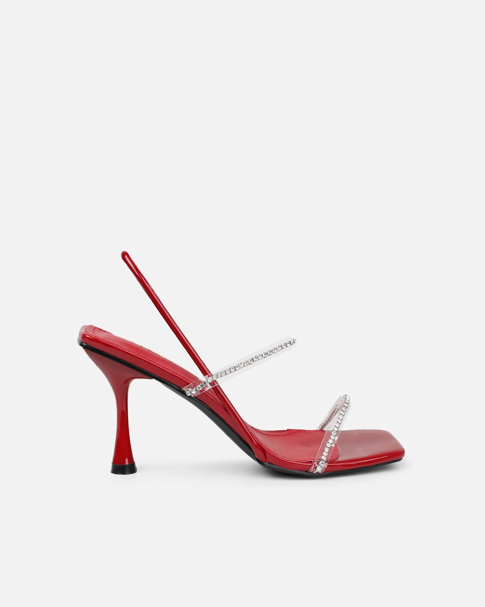 Confetti Dark Red Patent Clear Diamante Mid Heeled Sandals - Image 2
