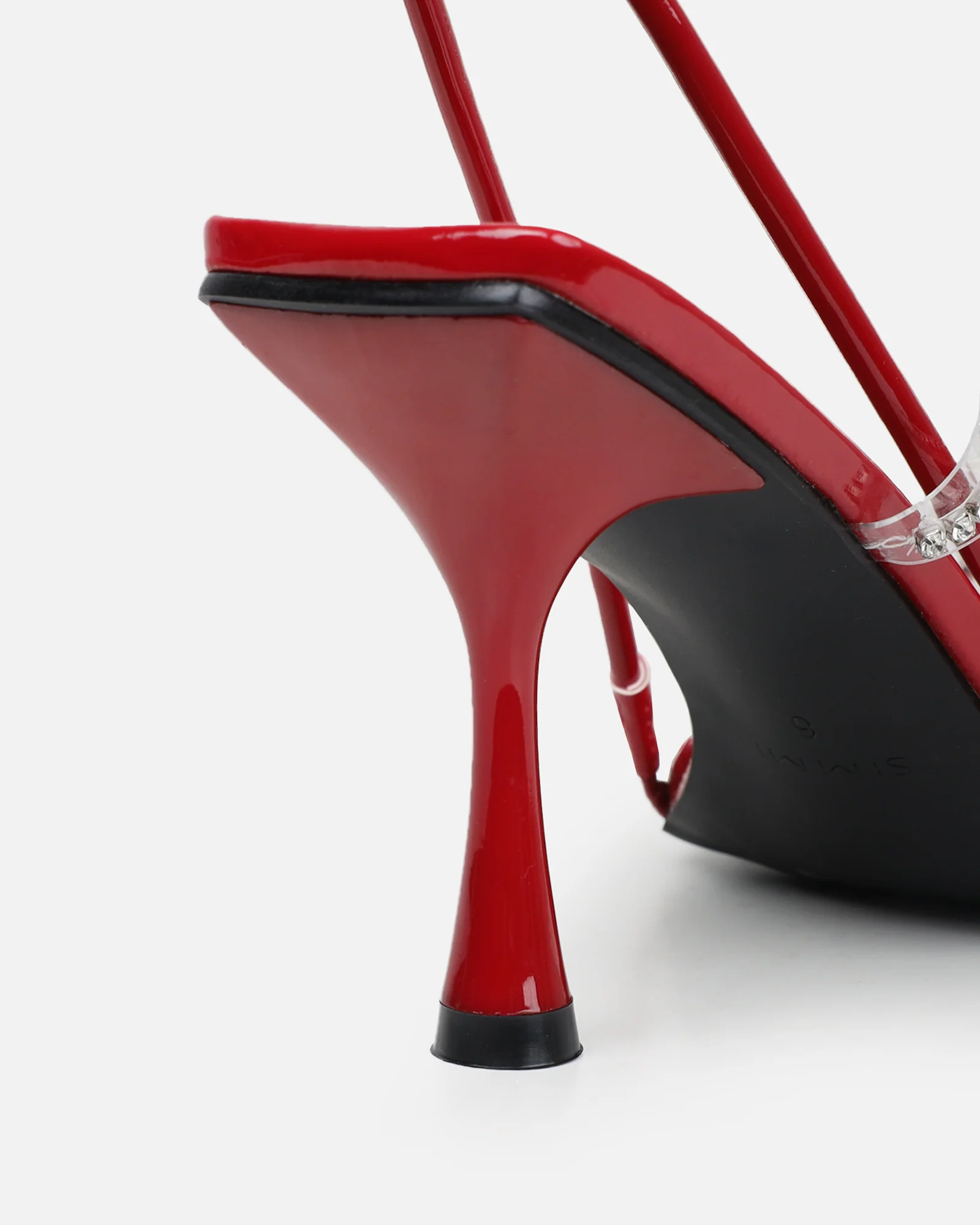 Confetti Dark Red Patent Clear Diamante Mid Heeled Sandals - Image 3