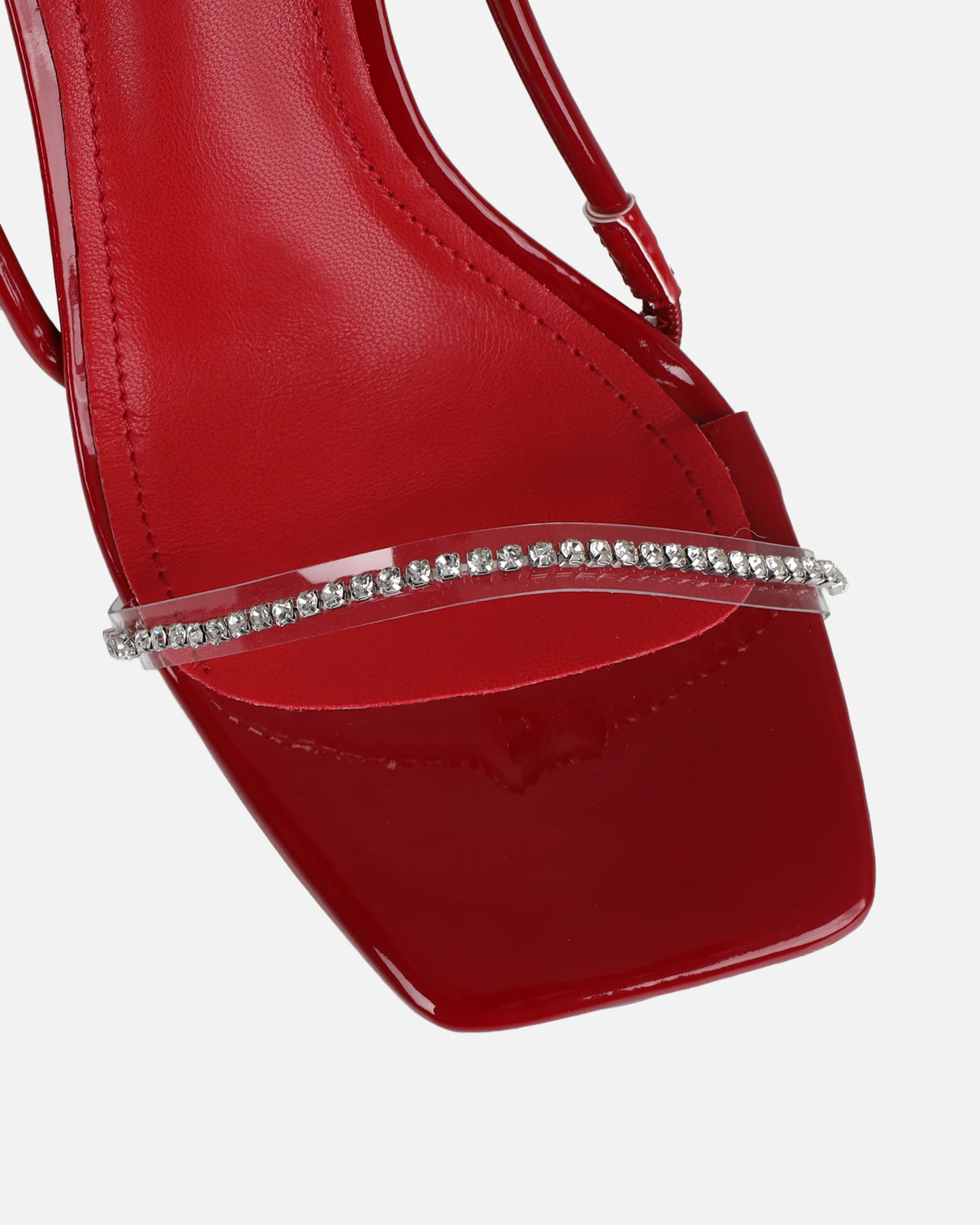 Confetti Dark Red Patent Clear Diamante Mid Heeled Sandals - Image 4