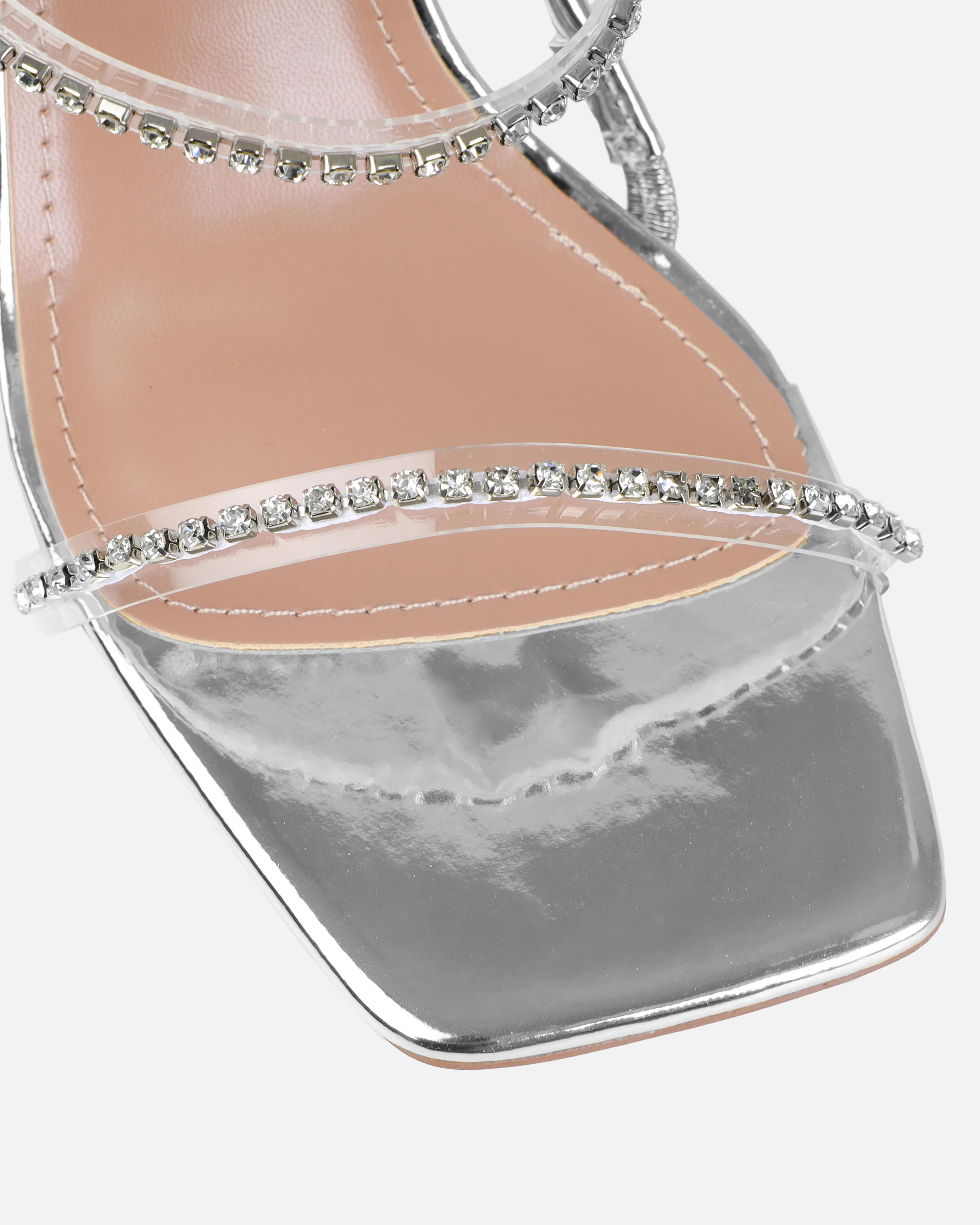 Confetti Silver Clear Diamante Mid Heels - Image 4