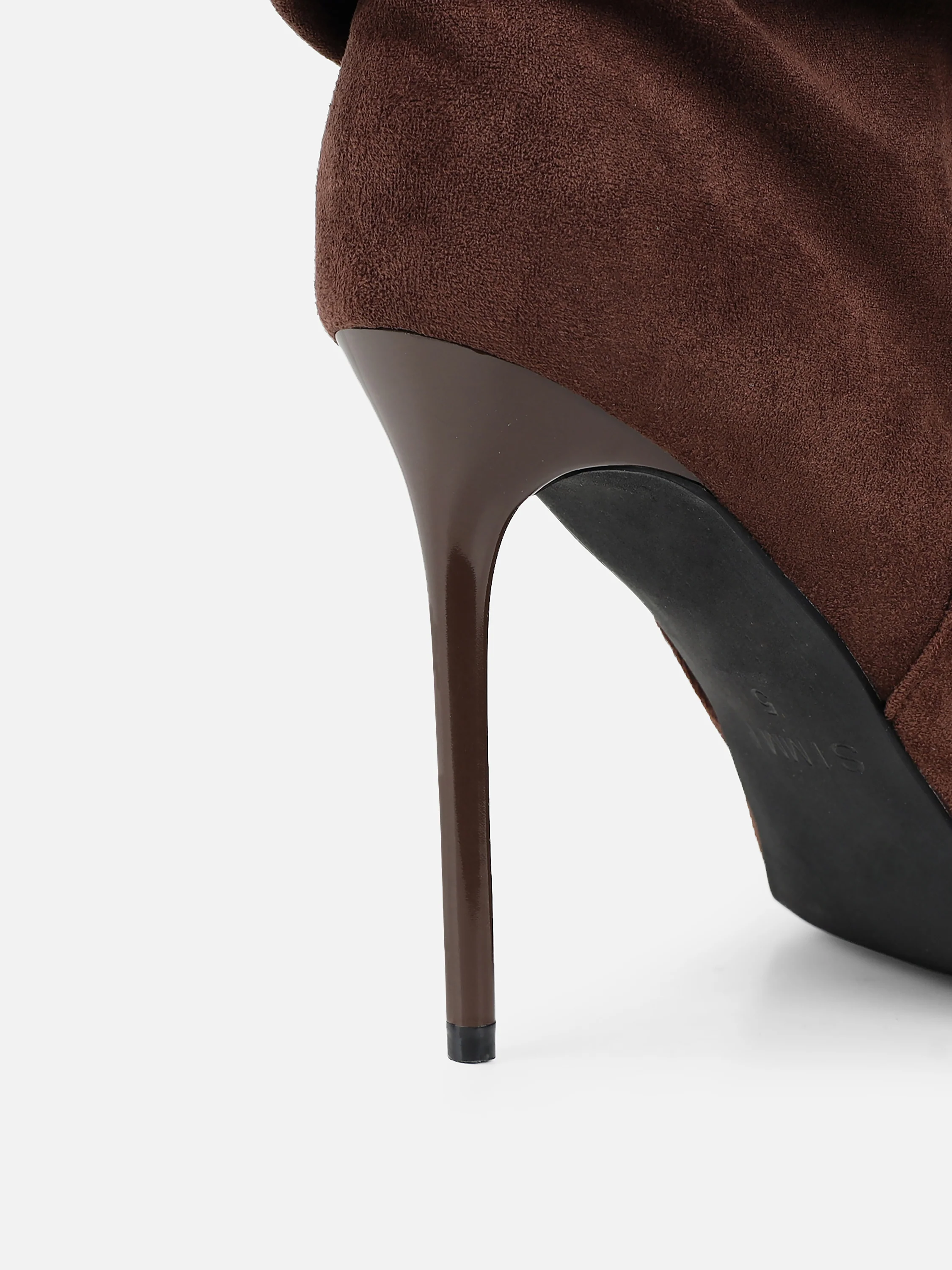 Cotton Brown Suede Ruched Heeled Boots - Image 3