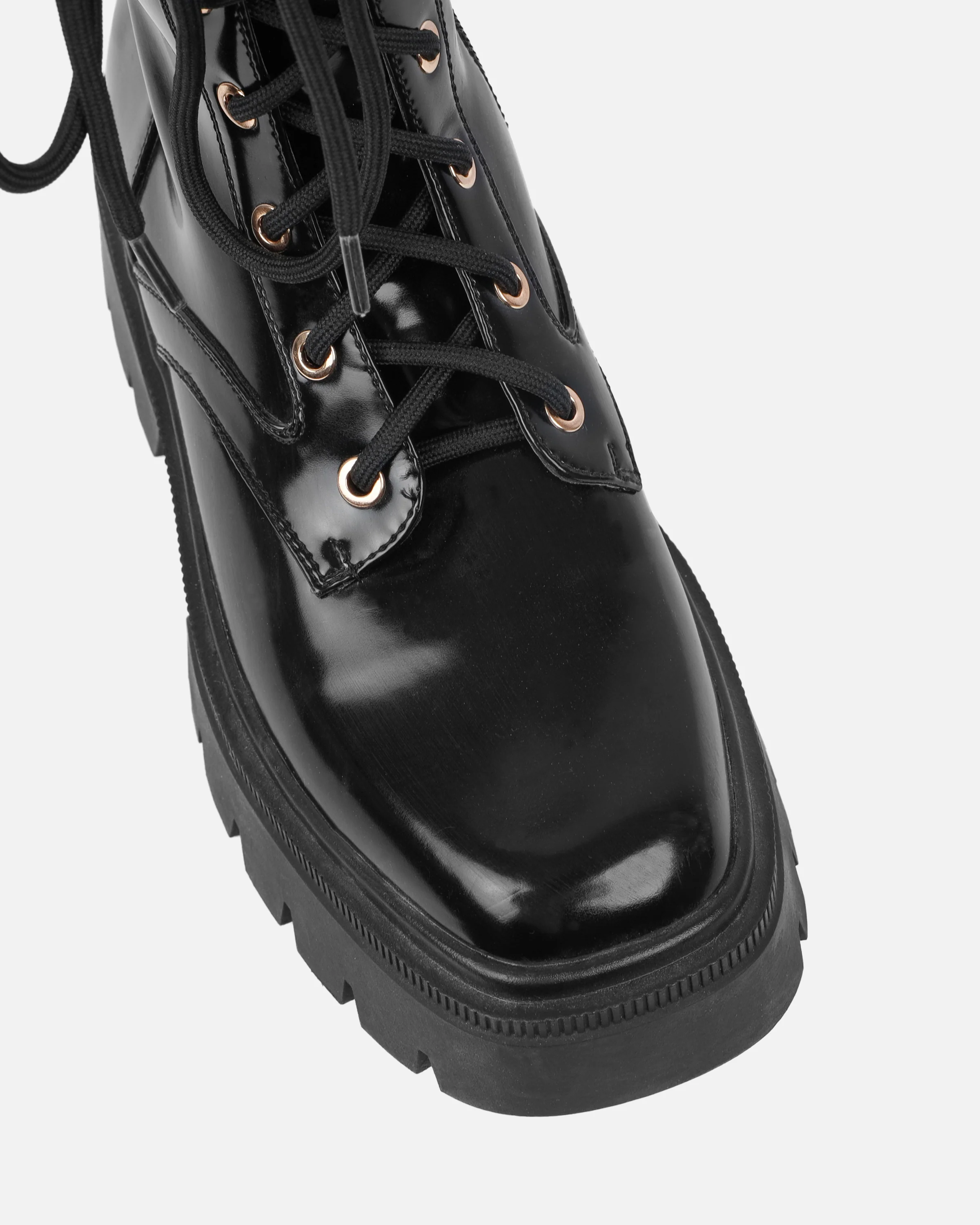 Dafydd Black Chunky Flat Lace Up Combat Boots - Image 4
