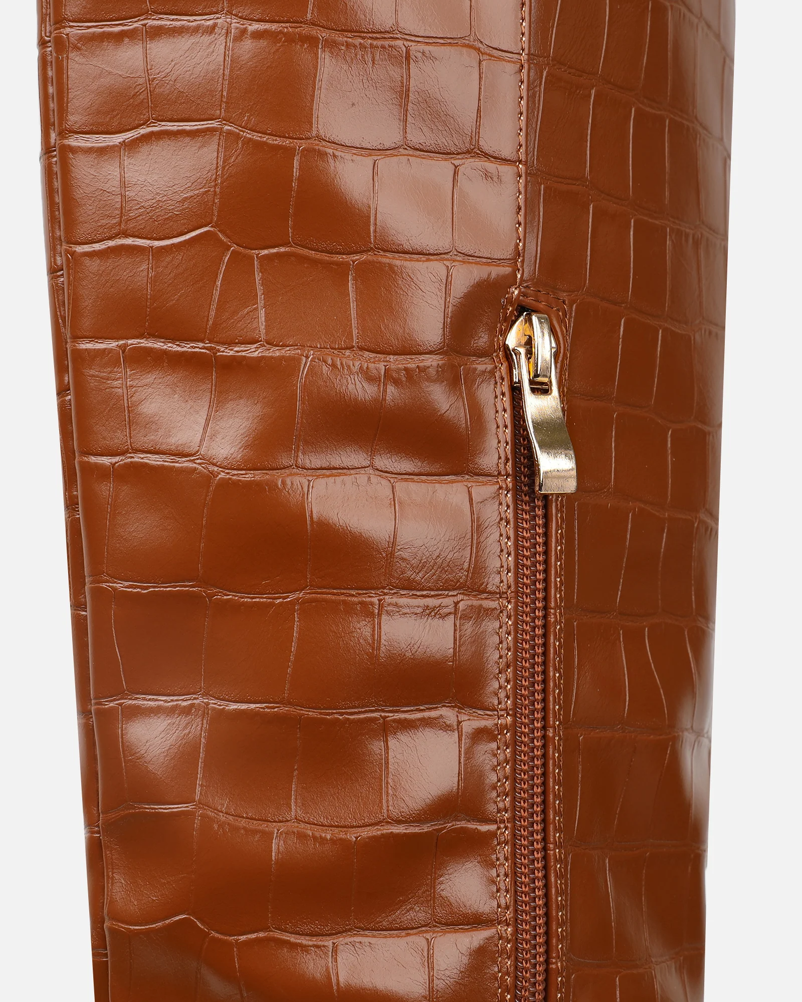 Darell Tan Croc Effect Over The Knee Block Heeled Boots - Image 2