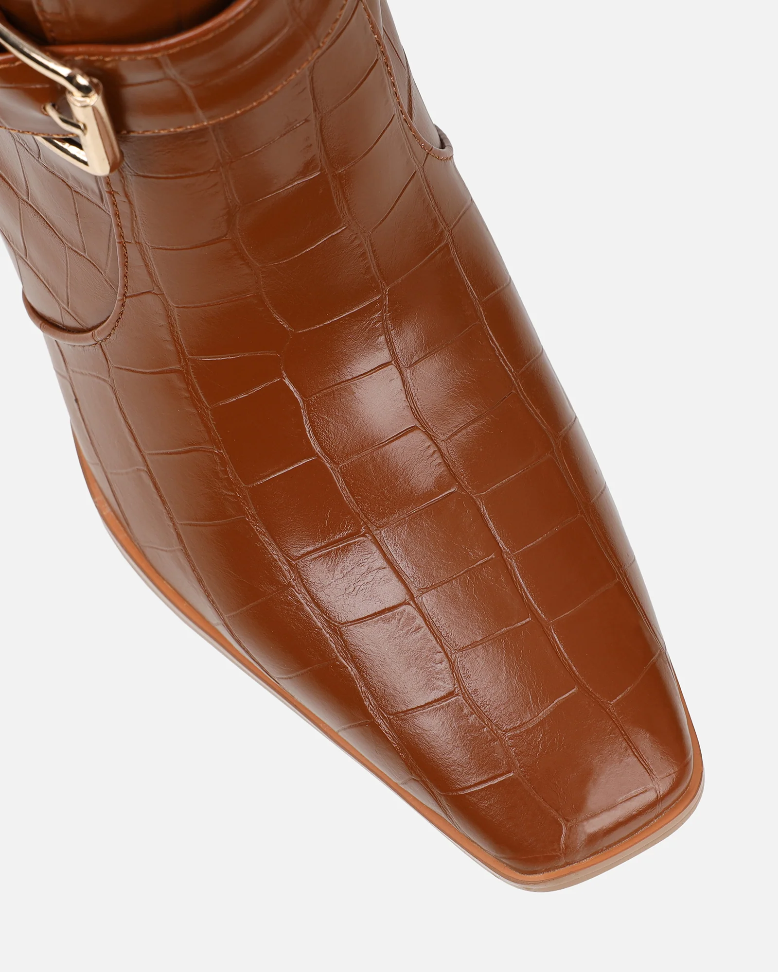 Darell Tan Croc Effect Over The Knee Block Heeled Boots - Image 3