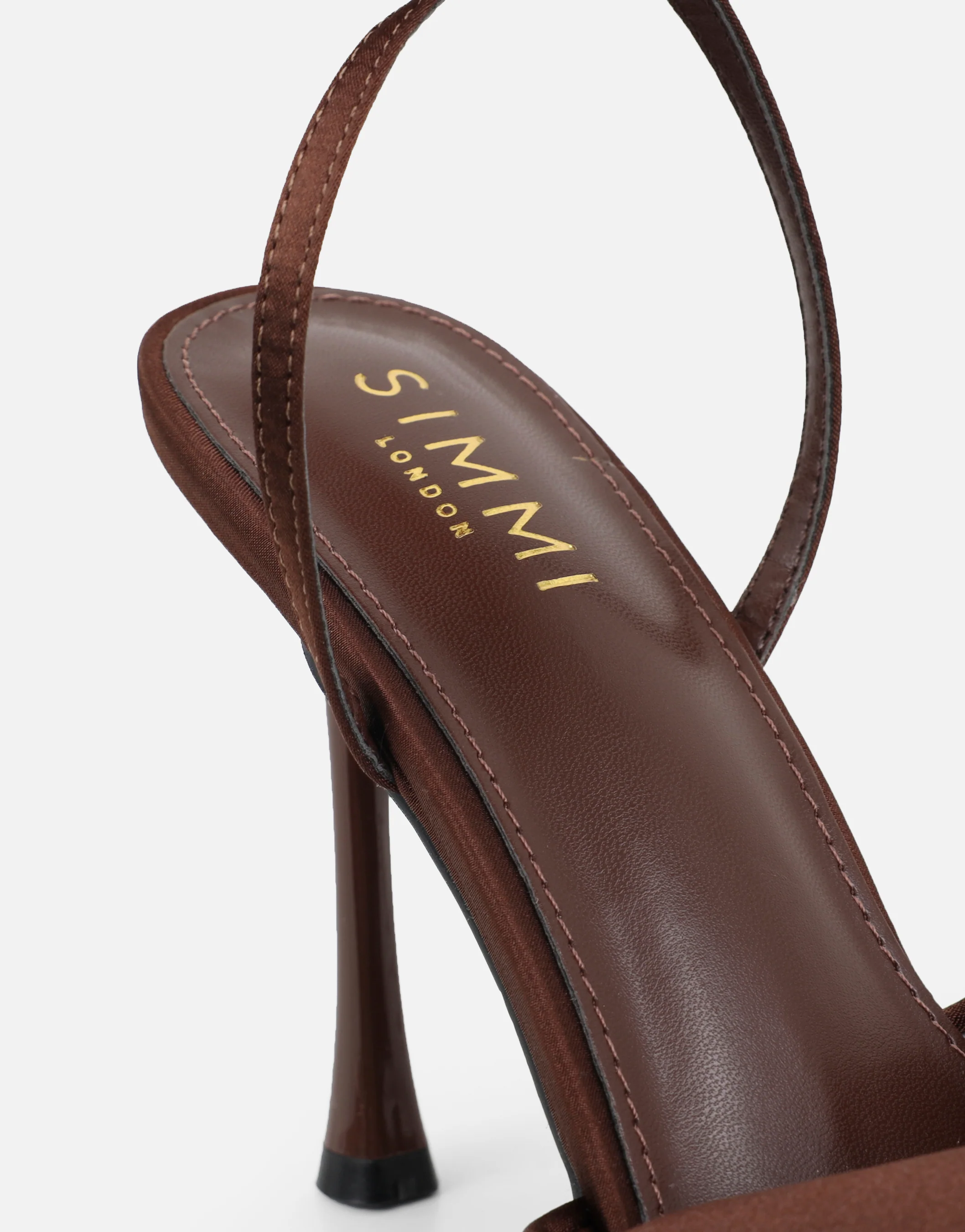 Delilah Brown Satin Ruched Heeled Sandals - Image 3