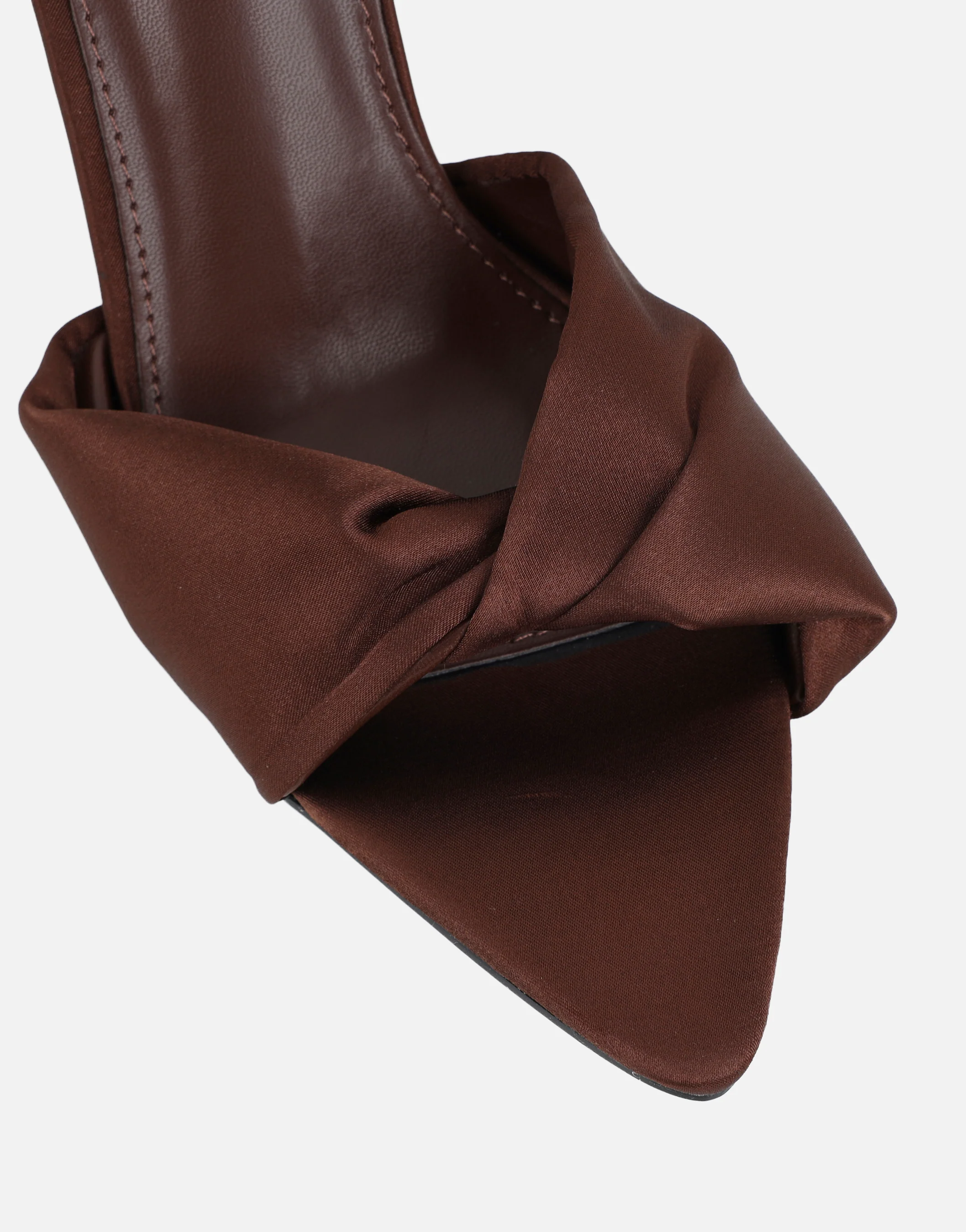 Delilah Brown Satin Ruched Heeled Sandals - Image 4