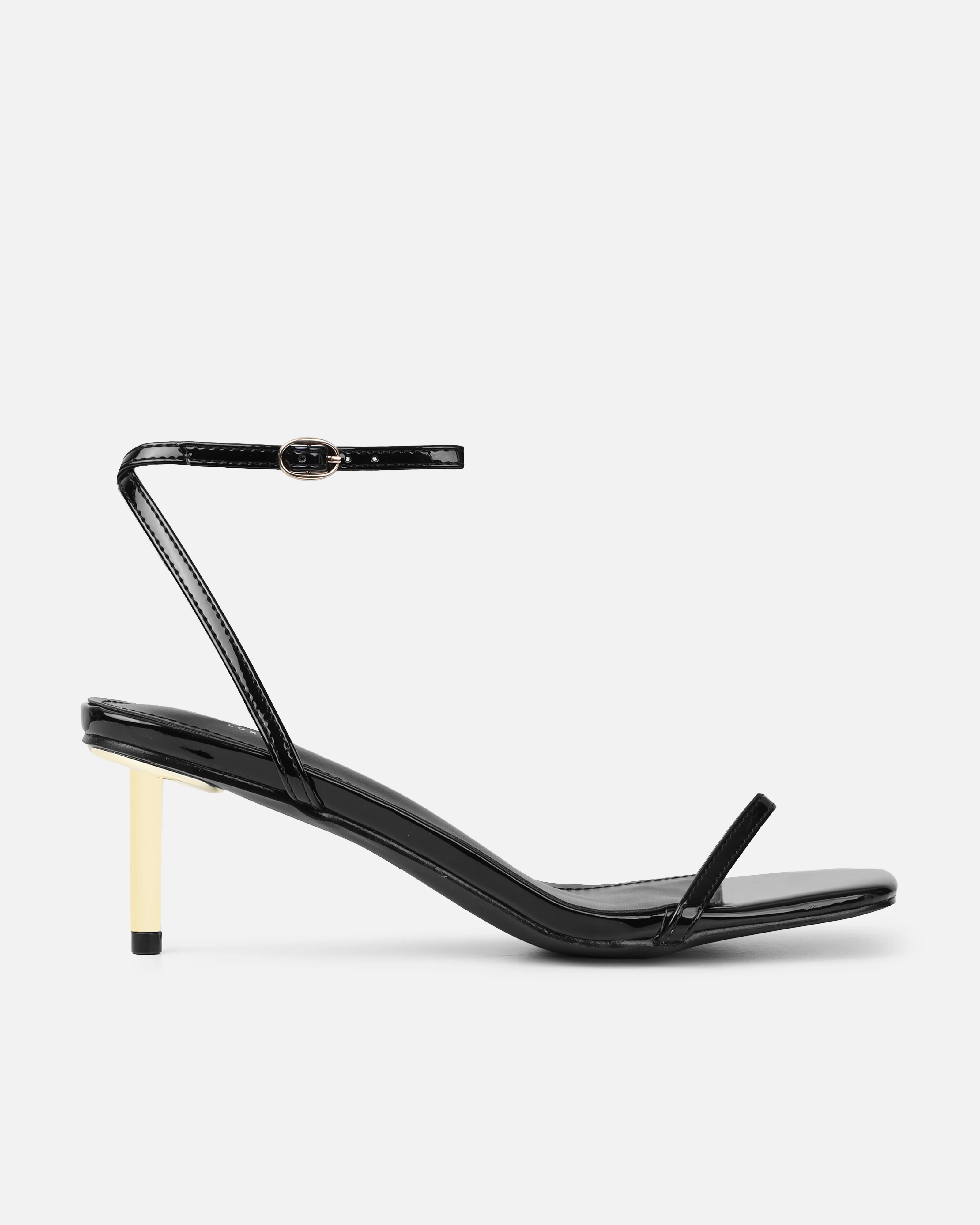 Devon Black Patent Low Heeled Sandals - Image 2