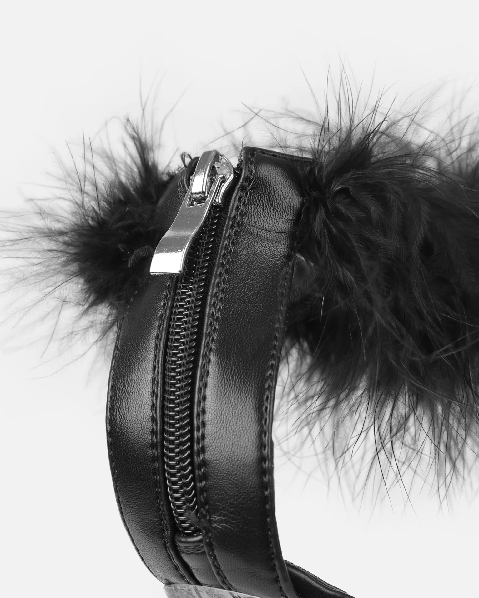 Diva Black Clear Platform Fluffy Heeled Sandals - Image 3