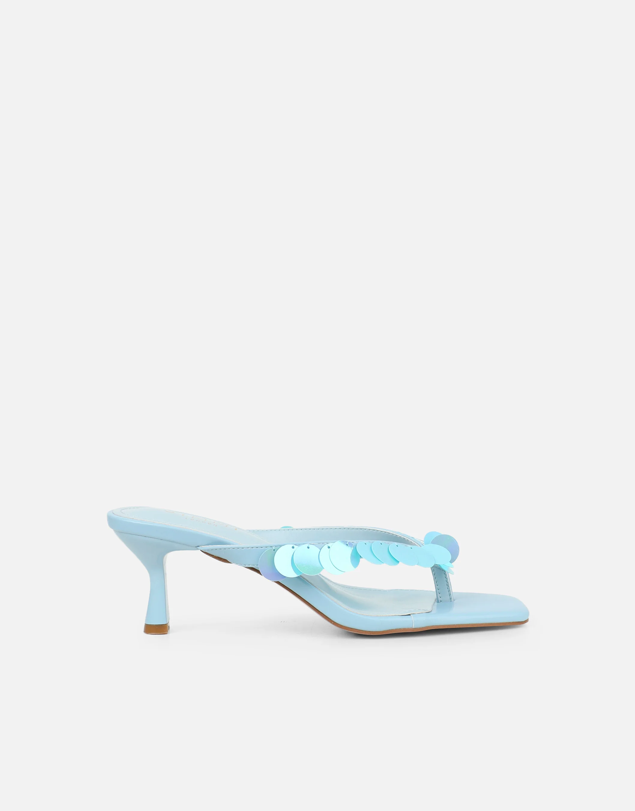 Dixy Blue Sequin Strap Square Toe Heeled Mules - Image 2