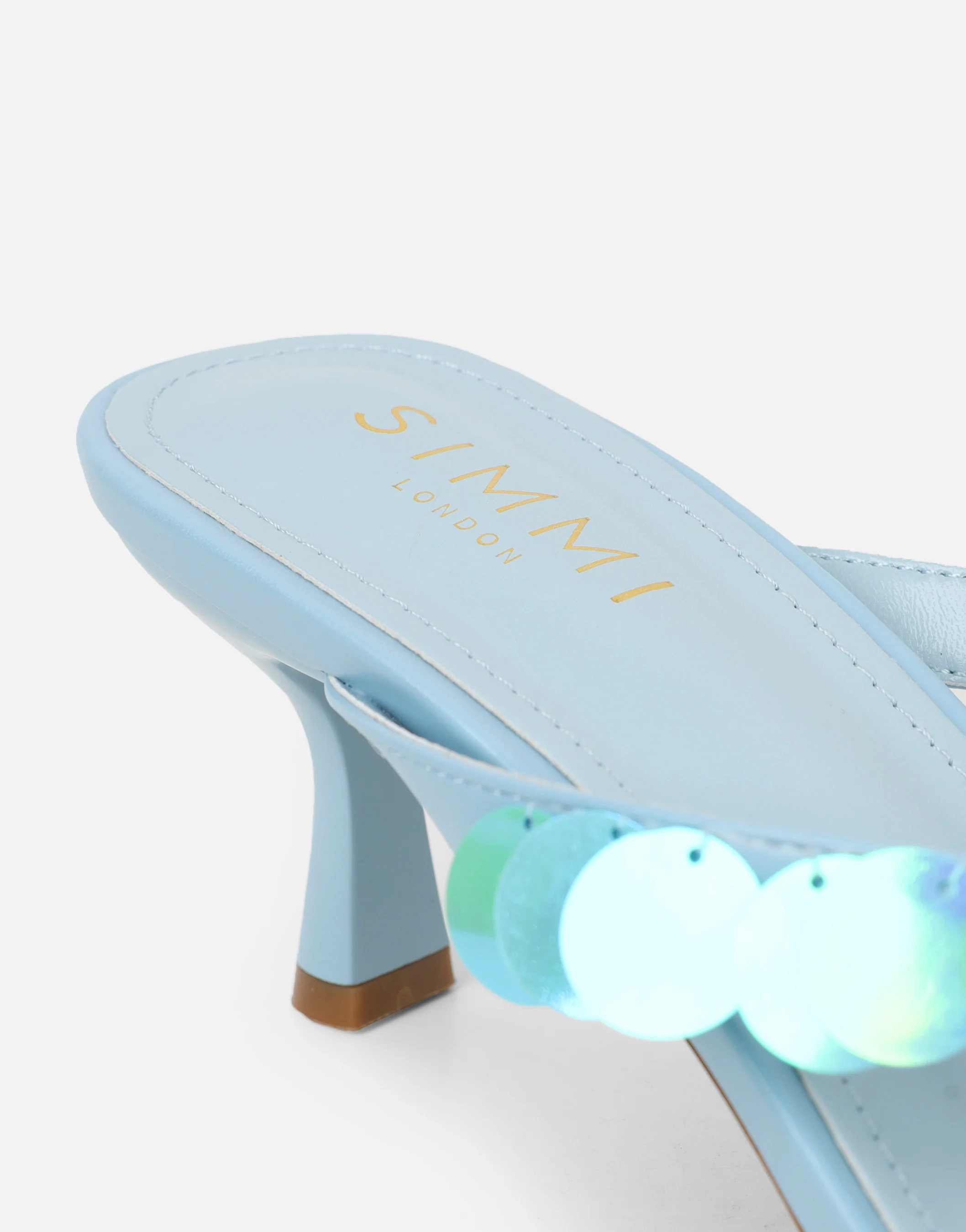 Dixy Blue Sequin Strap Square Toe Heeled Mules - Image 3