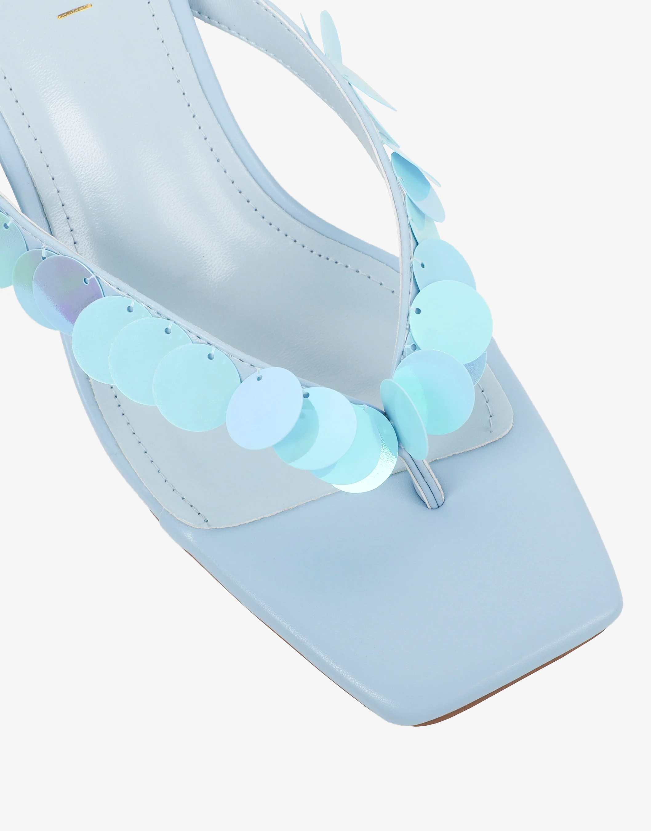 Dixy Blue Sequin Strap Square Toe Heeled Mules - Image 4
