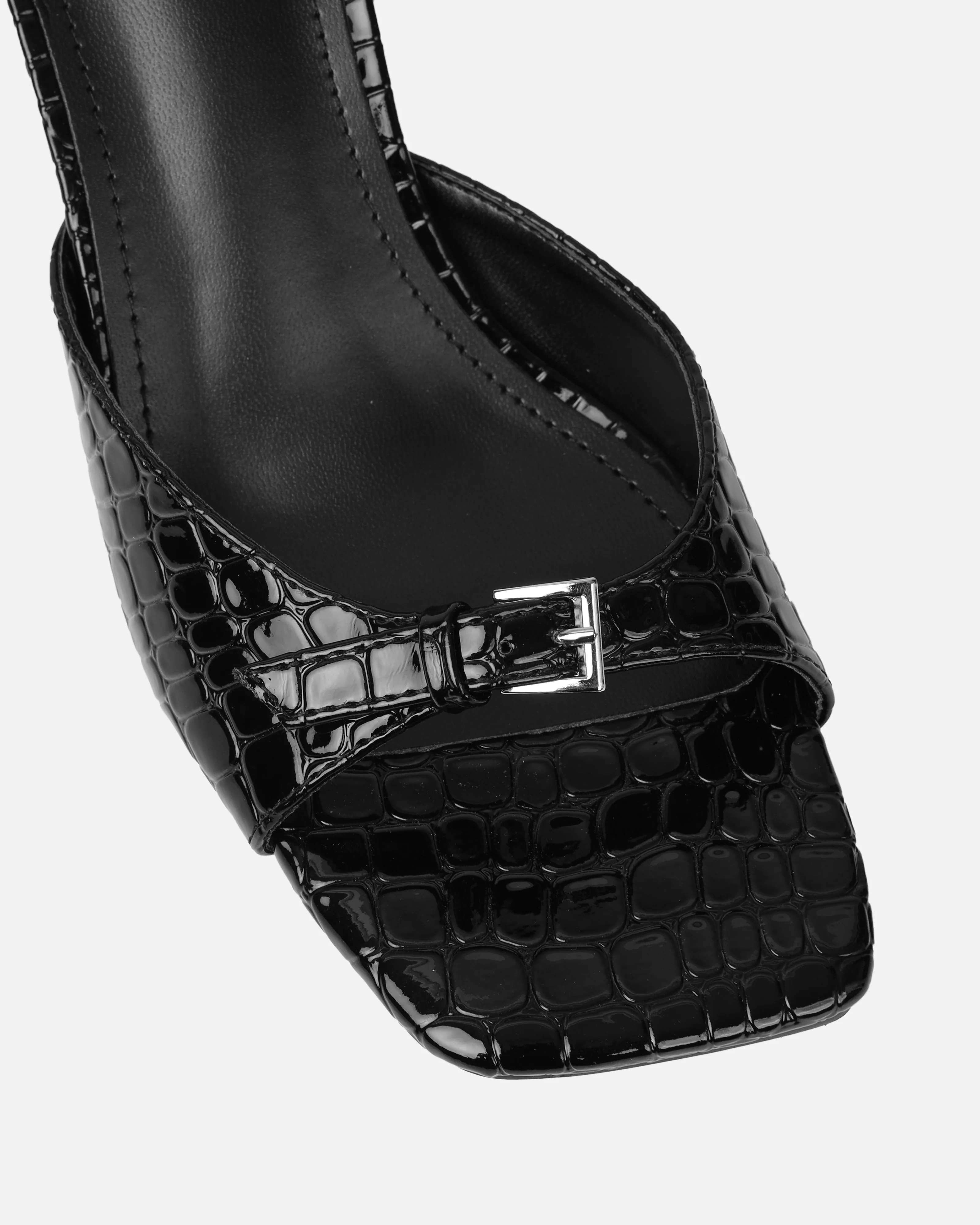 Dotty Black Croc Effect Low Heeled Mules - Image 4