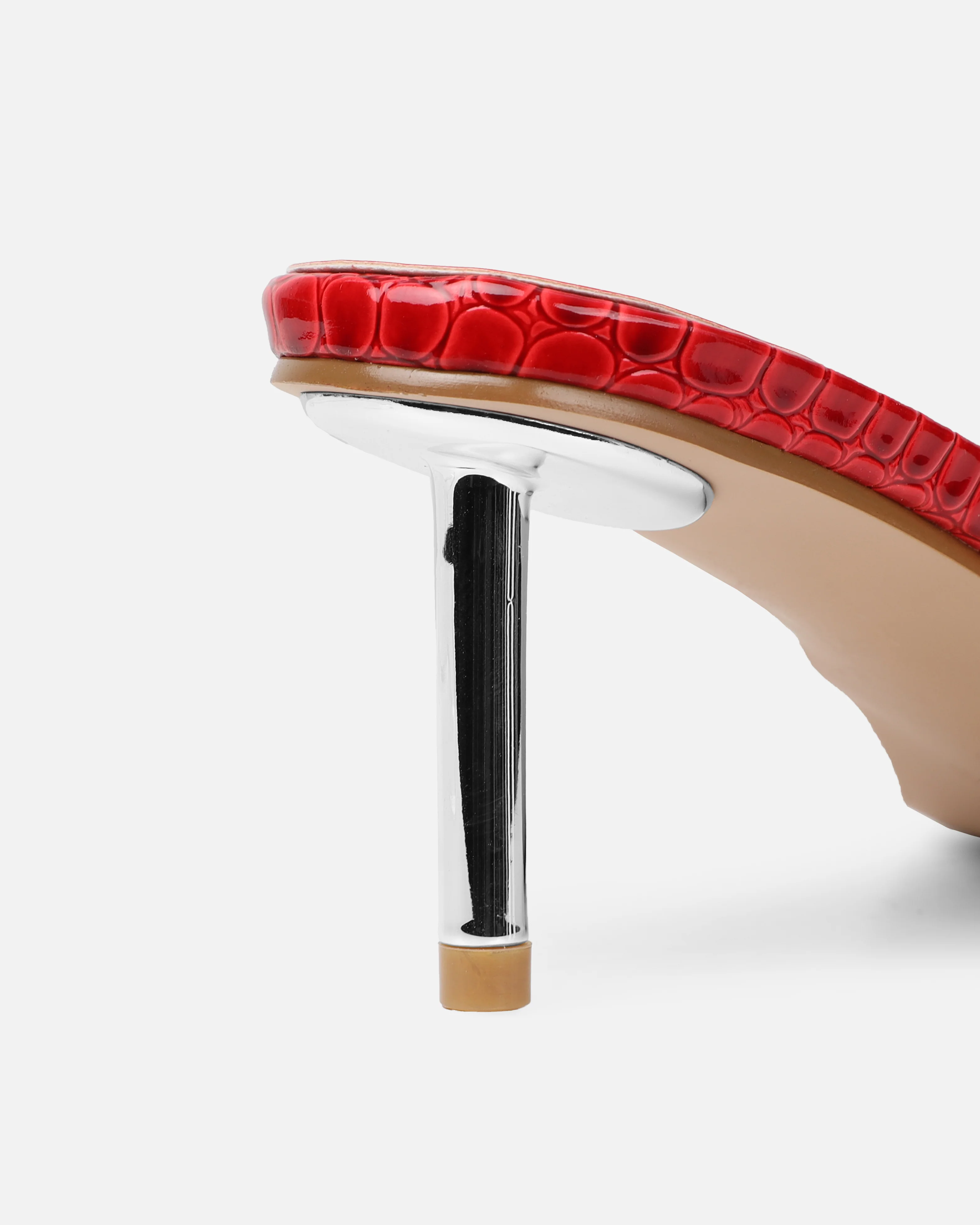 Dotty Red Croc Effect Low Heeled Mules - Image 3