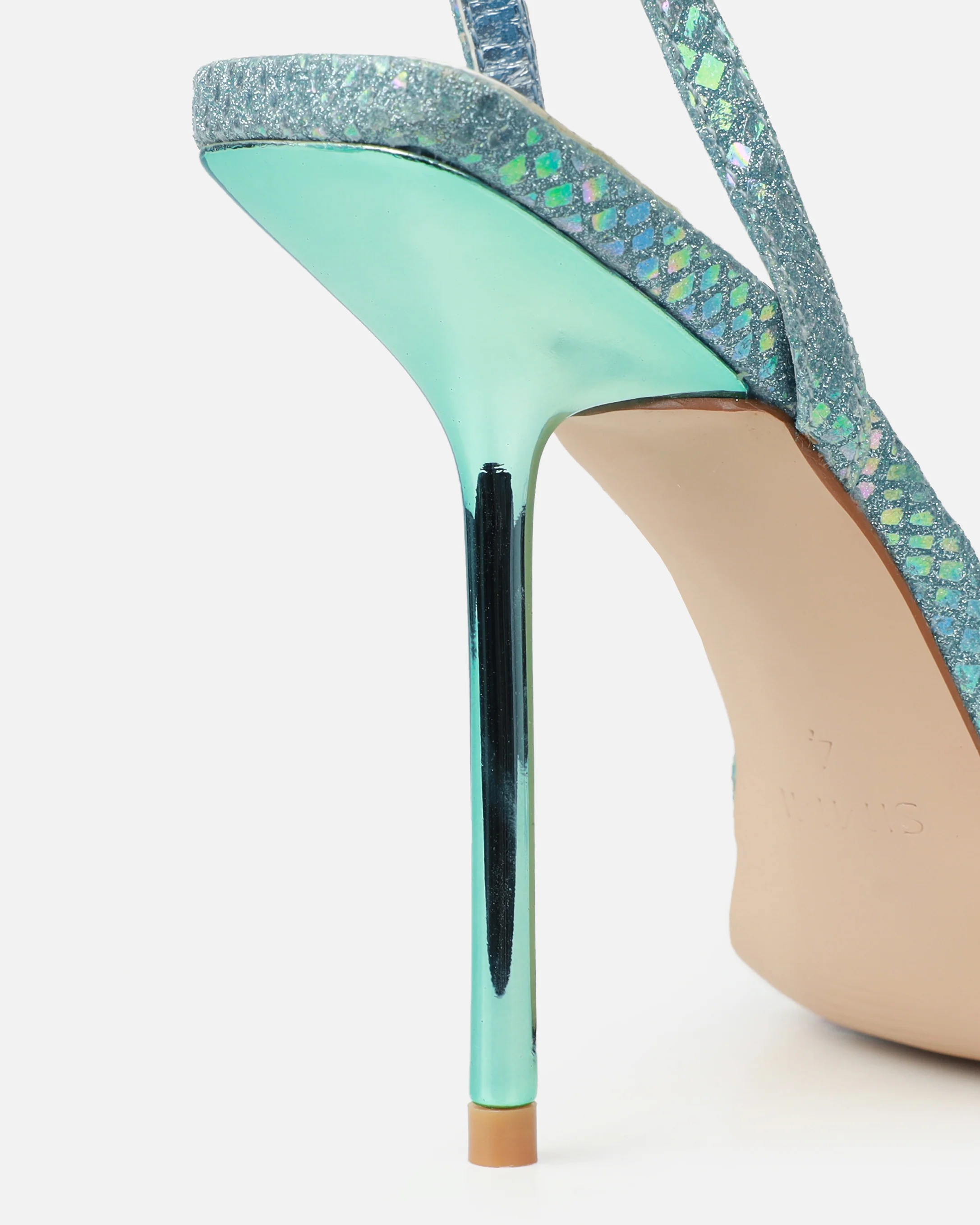 Dovie Blue Glitter Faux Snake Print Gem Heels - Image 3