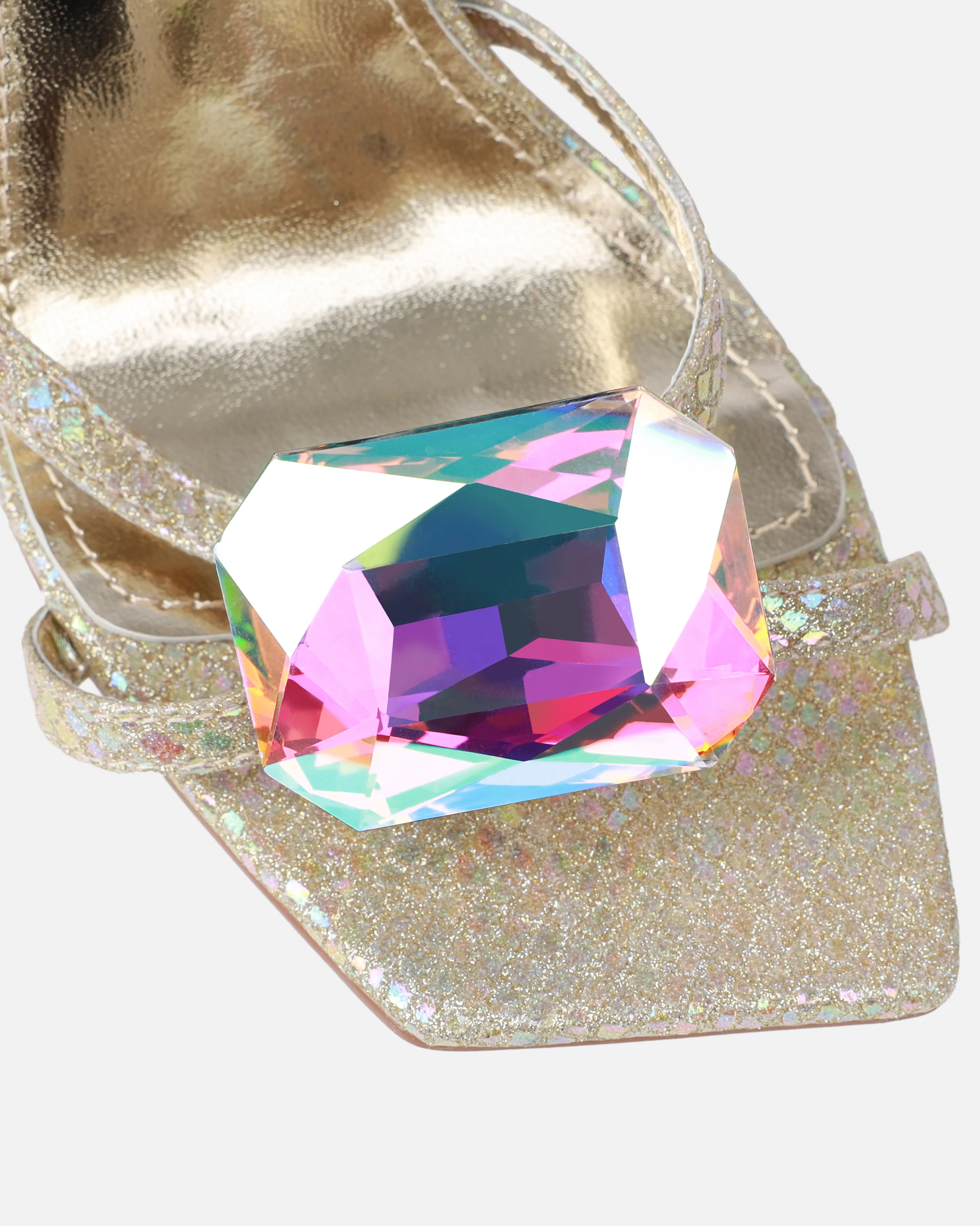 Dovie Gold Glitter Faux Snake Print Gem Heels - Image 4