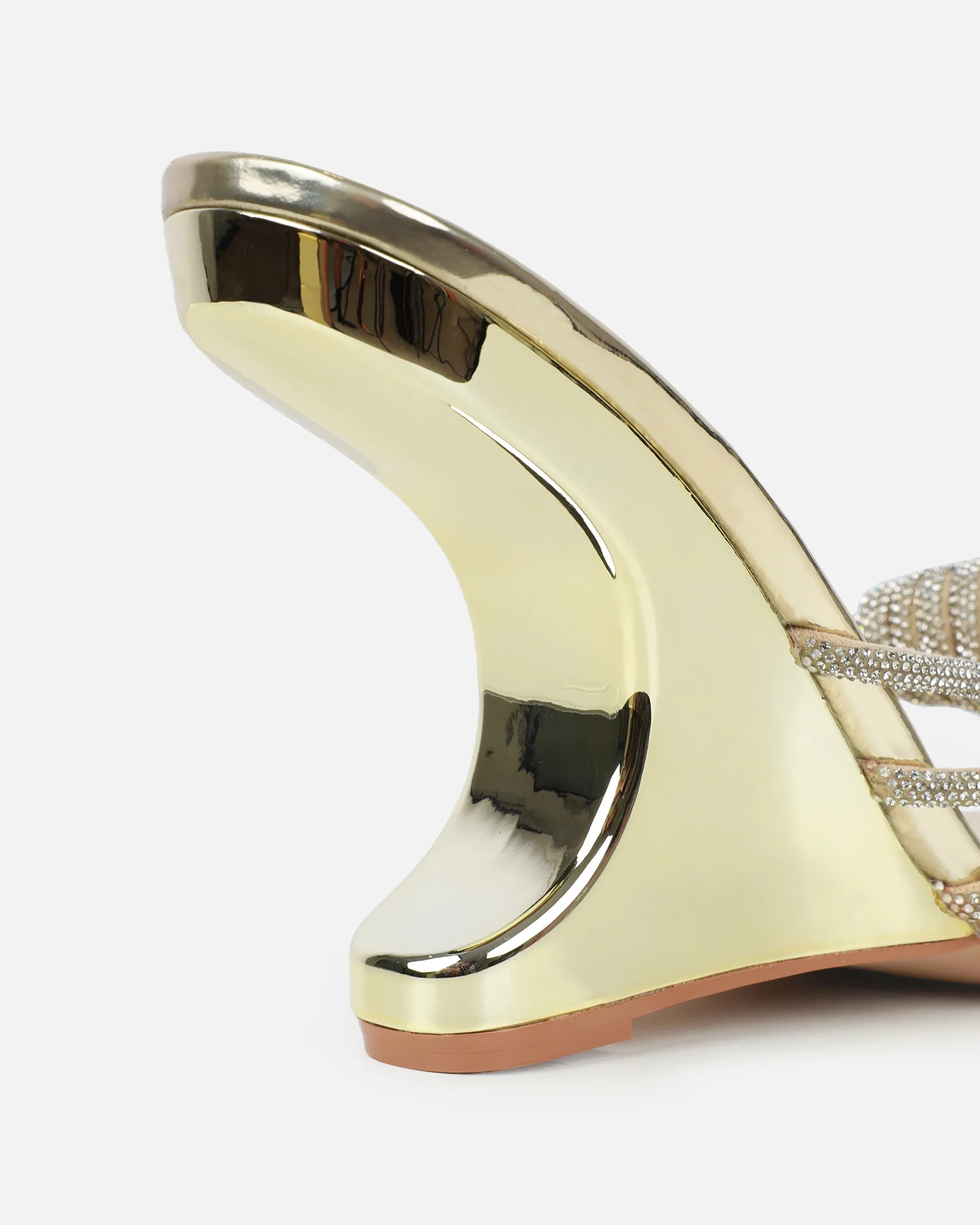 Dreaa Gold Mirror Diamante Twist Wedge Sandals - Image 3