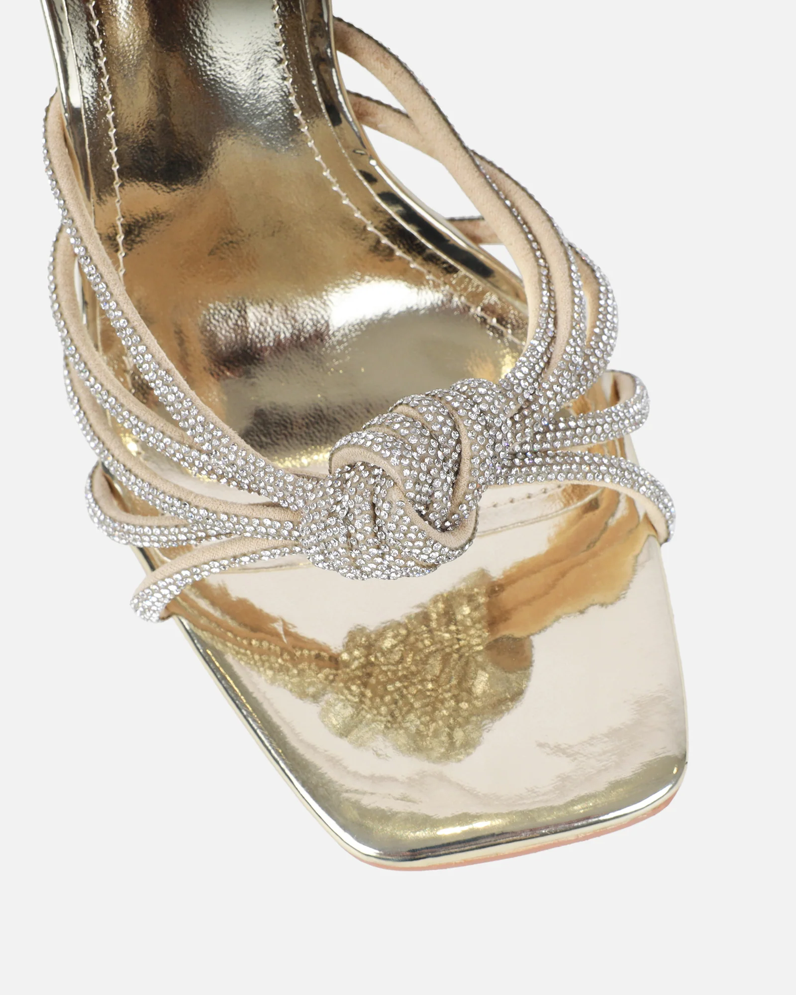 Dreaa Gold Mirror Diamante Twist Wedge Sandals - Image 4